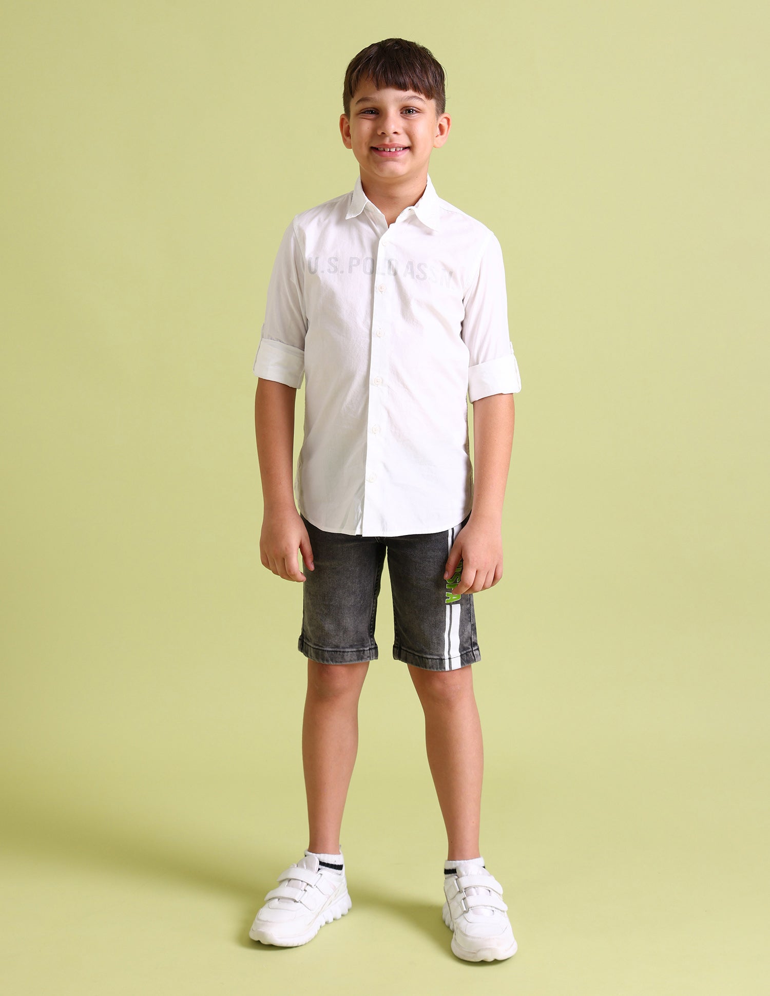 Brand Print Cotton Shirt White - U.S. Polo Assn. India | Large