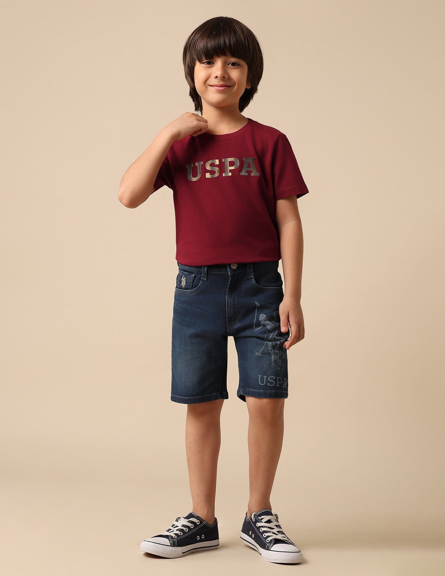 Boys Brand Embossed Pure Cotton T Shirt Dark Red - U.S. POLO ASSN. | Large