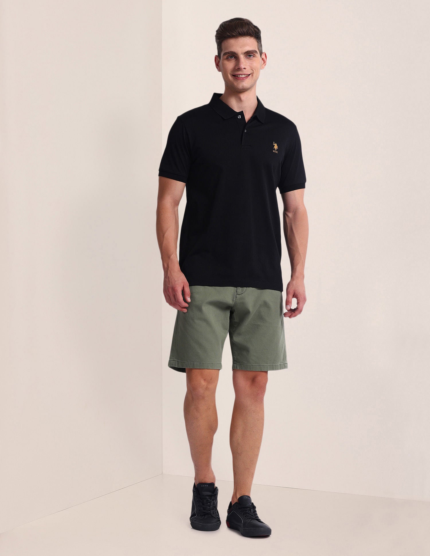 Slim Straight Fit Dobby Shorts Olive - U.S. Polo Assn. India | Large