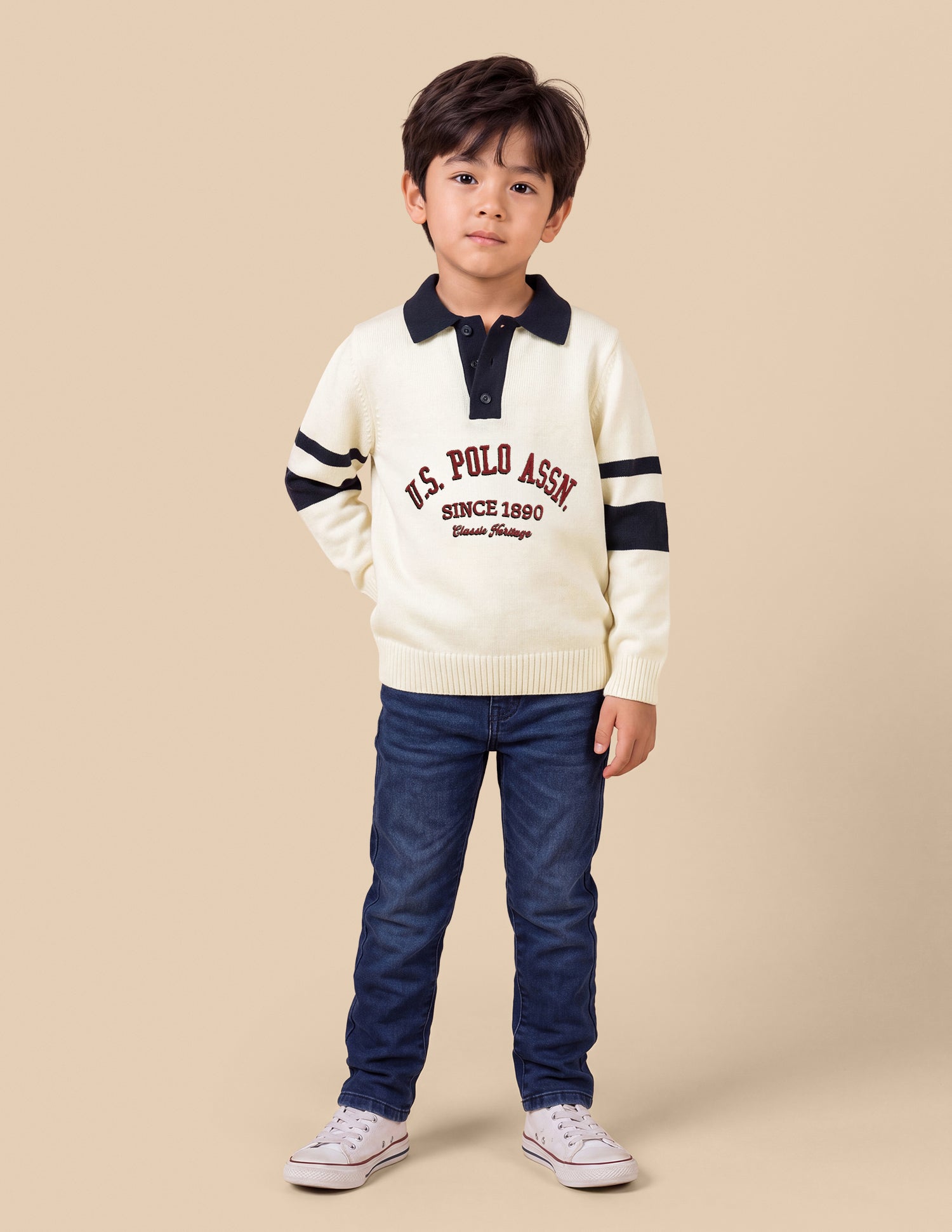 Brand Patterned Knit Regular Fit Sweater Off White - U.S. Polo Assn. India | Large