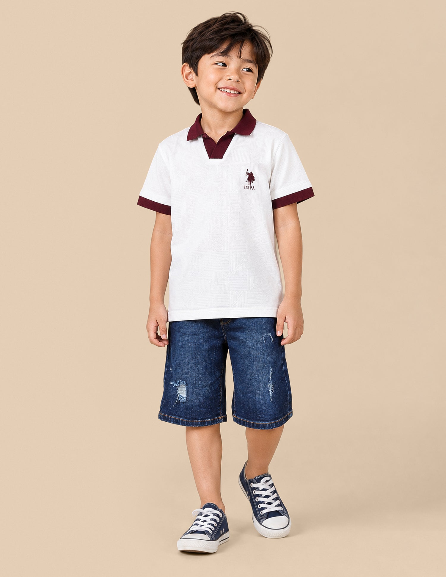 Self Design Geometric Regular Fit Polo Shirt White - U.S. Polo Assn. India | Large
