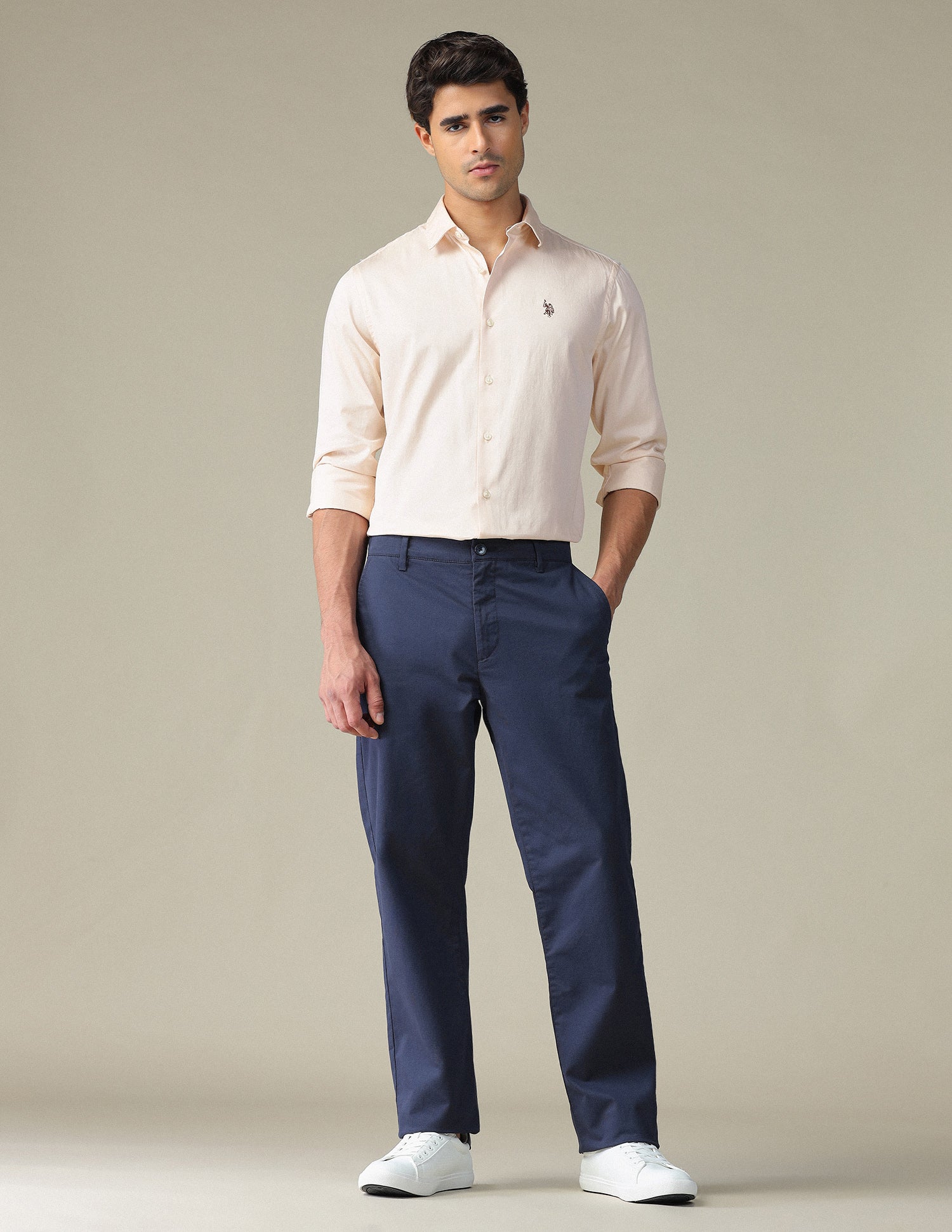 Pure Cotton Satin Shirt Beige - U.S. POLO ASSN. | Large