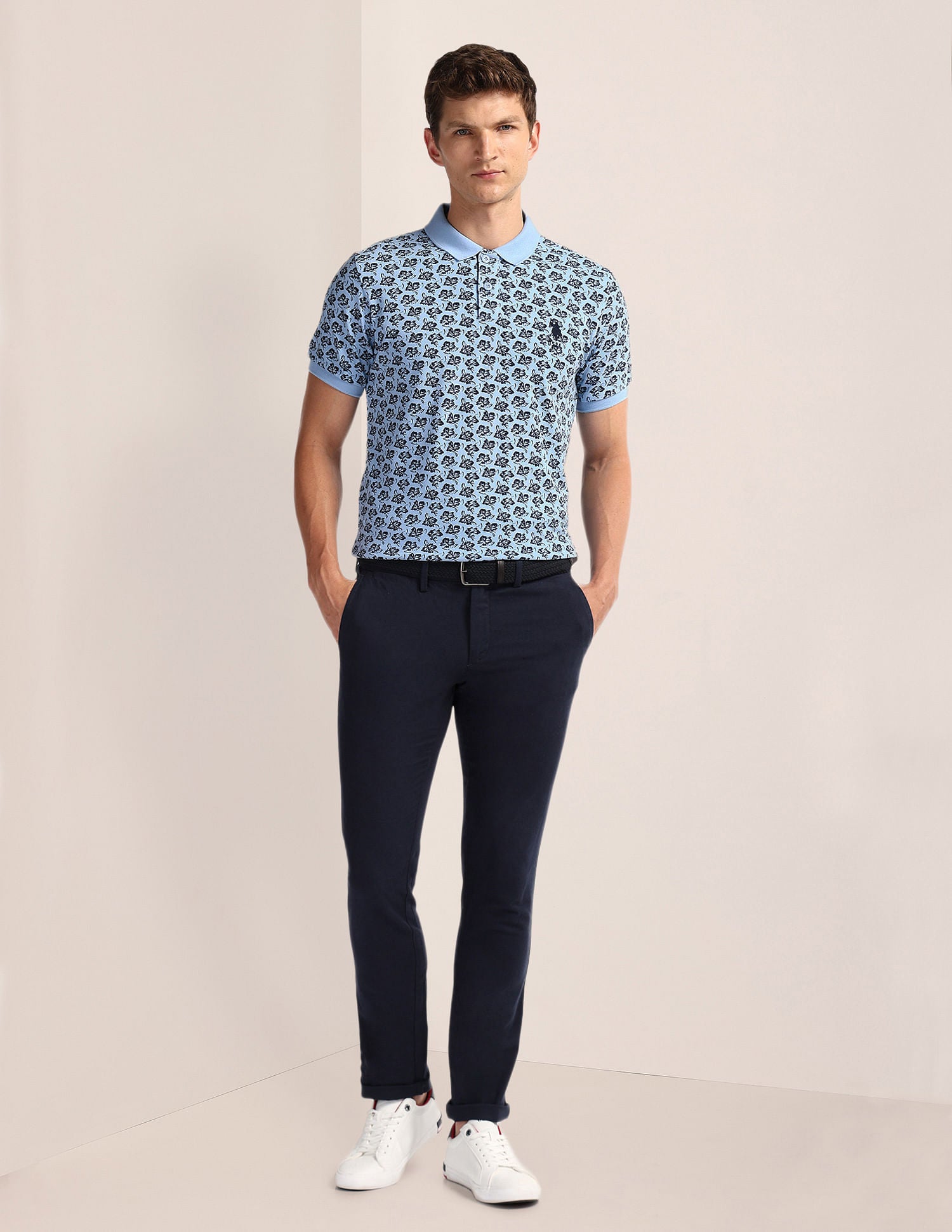 Pure Cotton Floral Polo Shirt Blue and Black - U.S. POLO ASSN. | Large