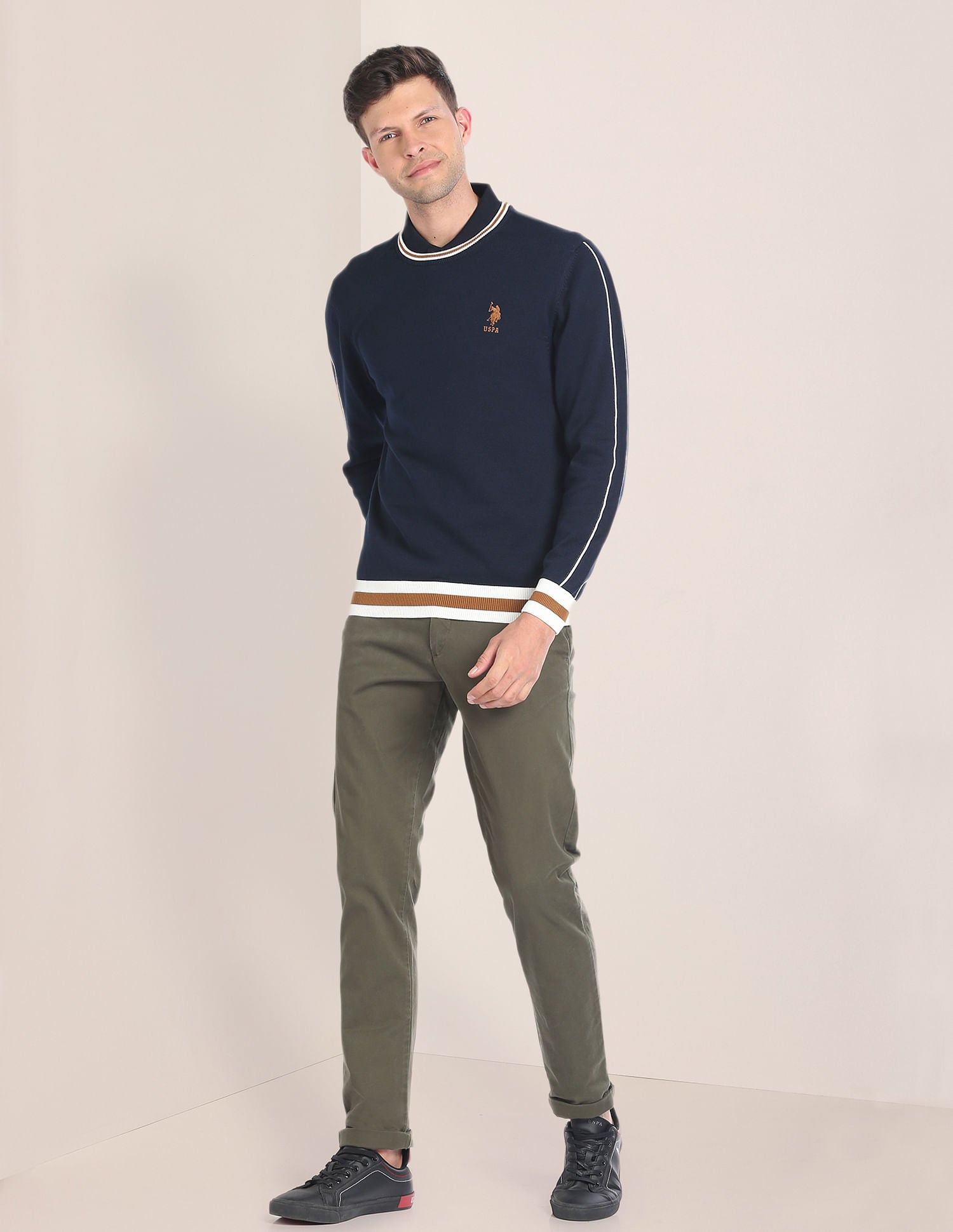 Crew Neck Solid Sweater Navy - U.S. POLO ASSN. | Large