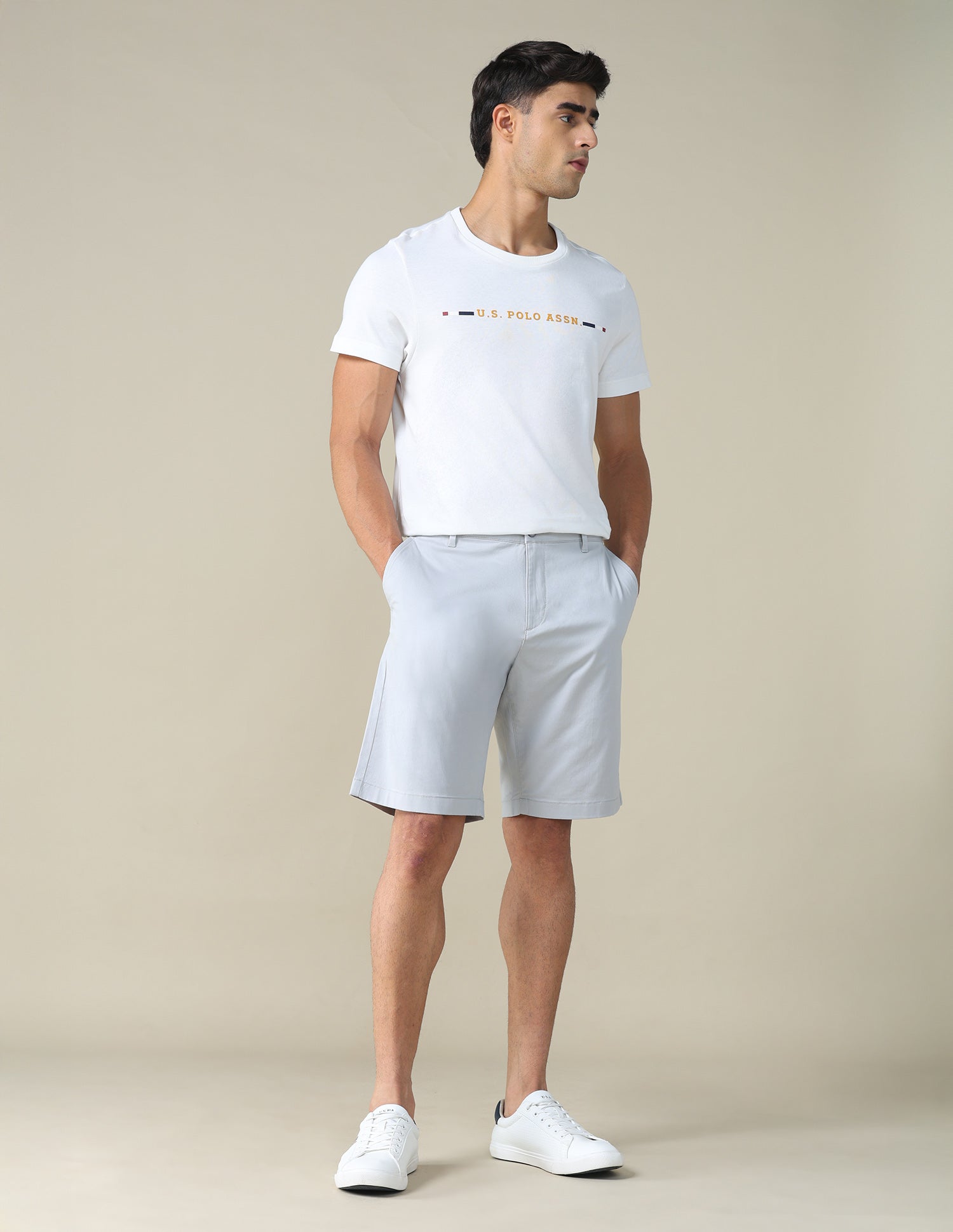 Solid Slim Fit Shorts Light Grey - U.S. POLO ASSN. | Large