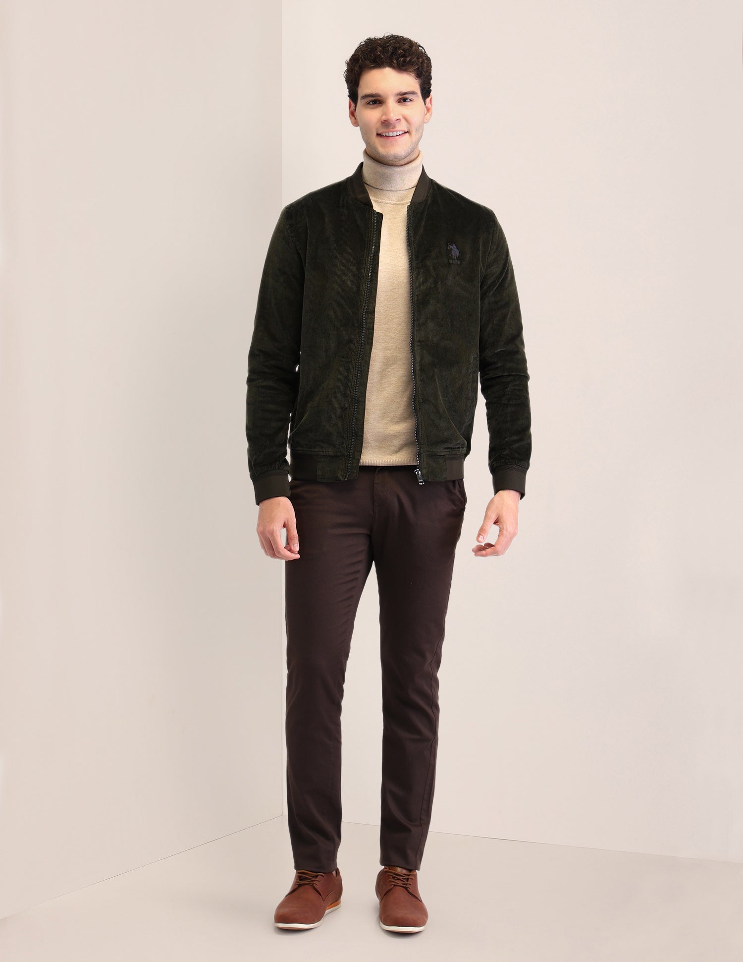 Textured Regular Fit Jacket Olive - U.S. POLO ASSN. | Large