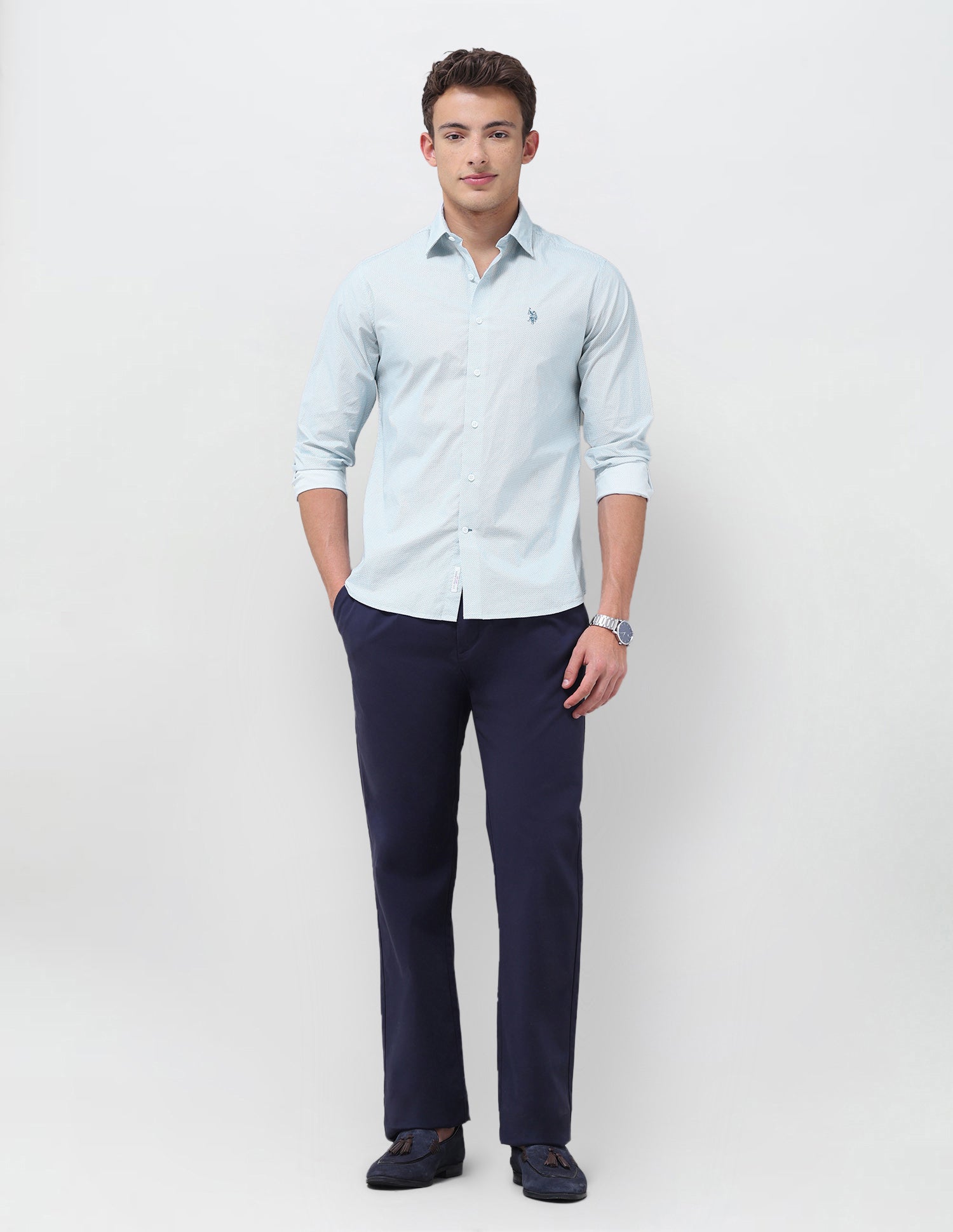Geometric Printed Regular Fit Shirt Teal - U.S. Polo Assn. India | Large