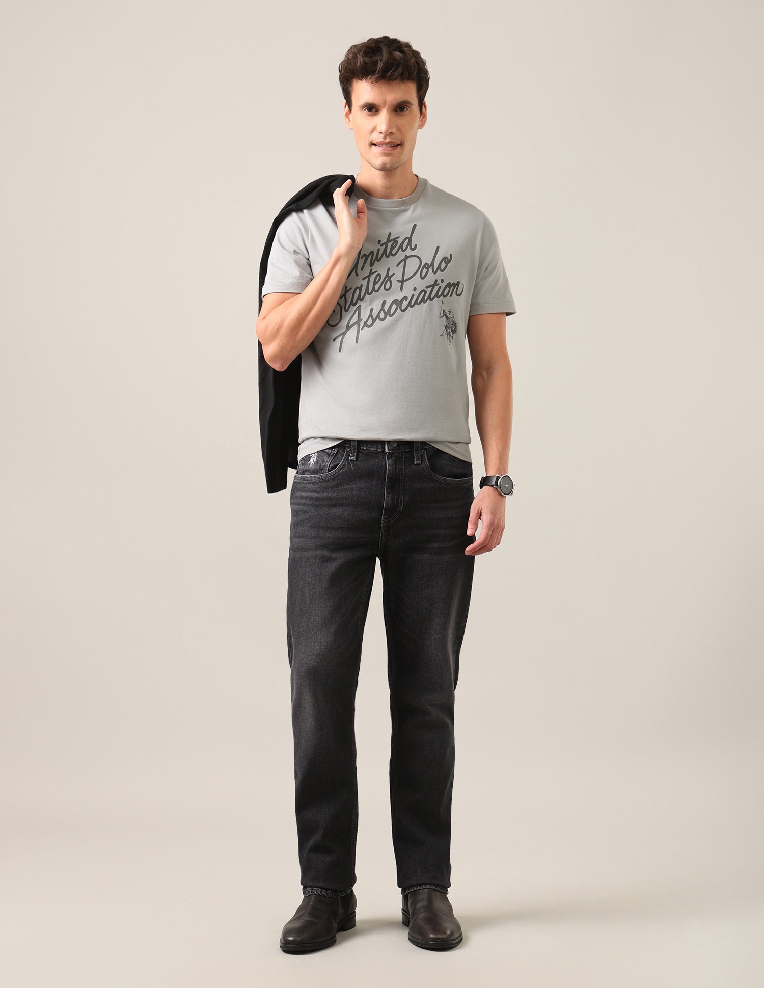 Harold Slim Straight Fit Black Jeans Washed Black - U.S. Polo Assn. India | Large