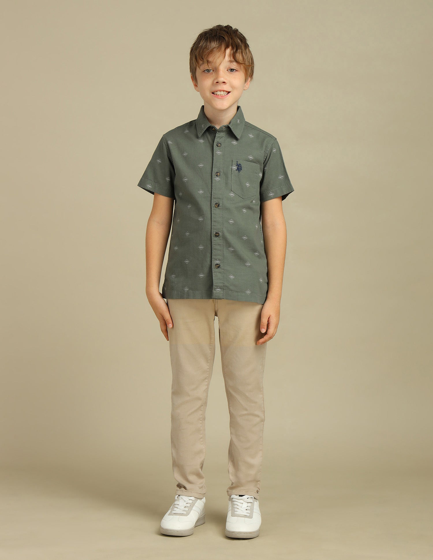 Boys Brand Printed Boxy Fit Shirt Green - U.S. POLO ASSN. | Large