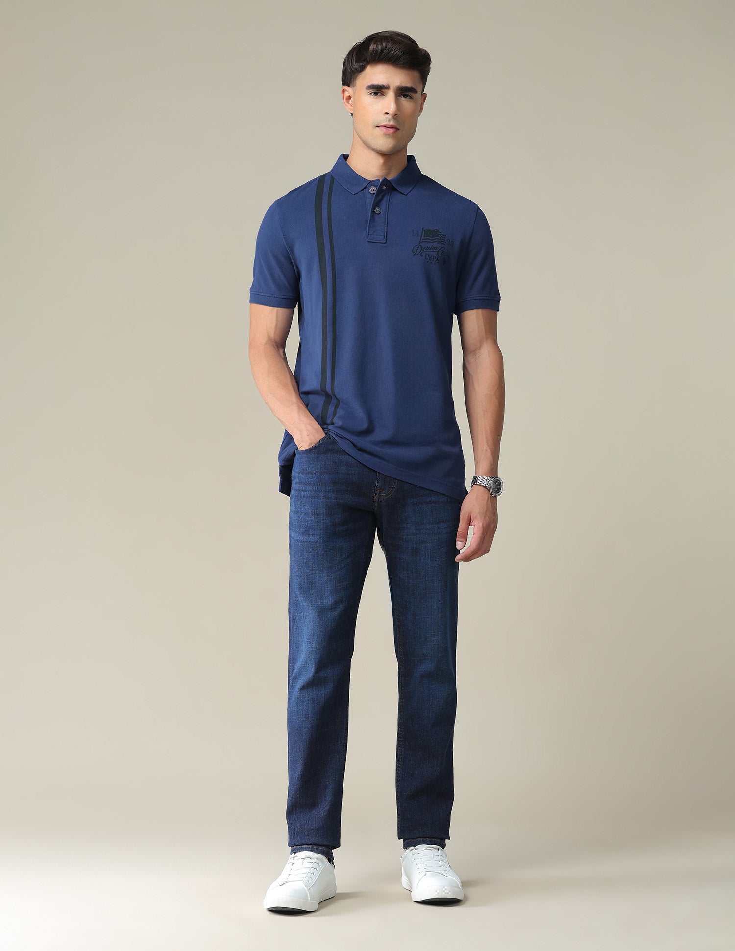 Solid Pure Cotton Polo Shirt Navy - U.S. POLO ASSN. | Large