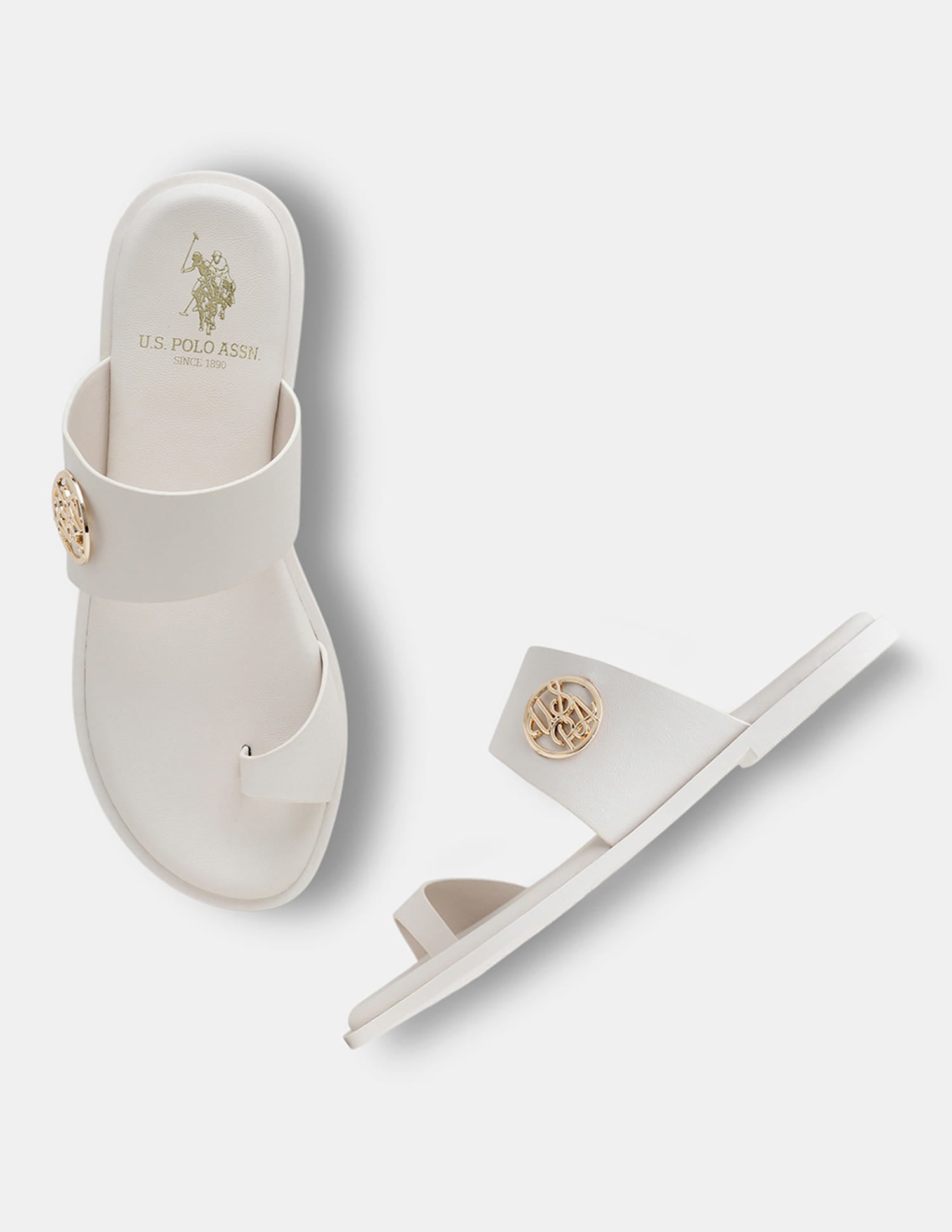 Women Slip On Astrel Sandals with Gold Hardware Off White - U.S. Polo Assn. India | Large