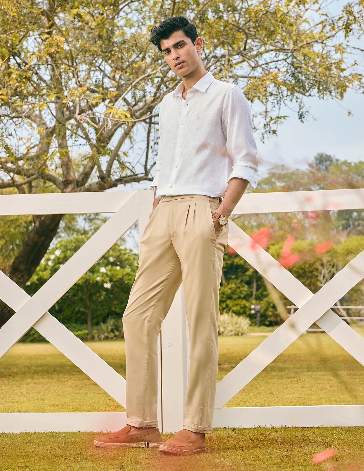Pacho X Tailored Fit Pure Linen Shirt White - U.S. Polo Assn. India | Large