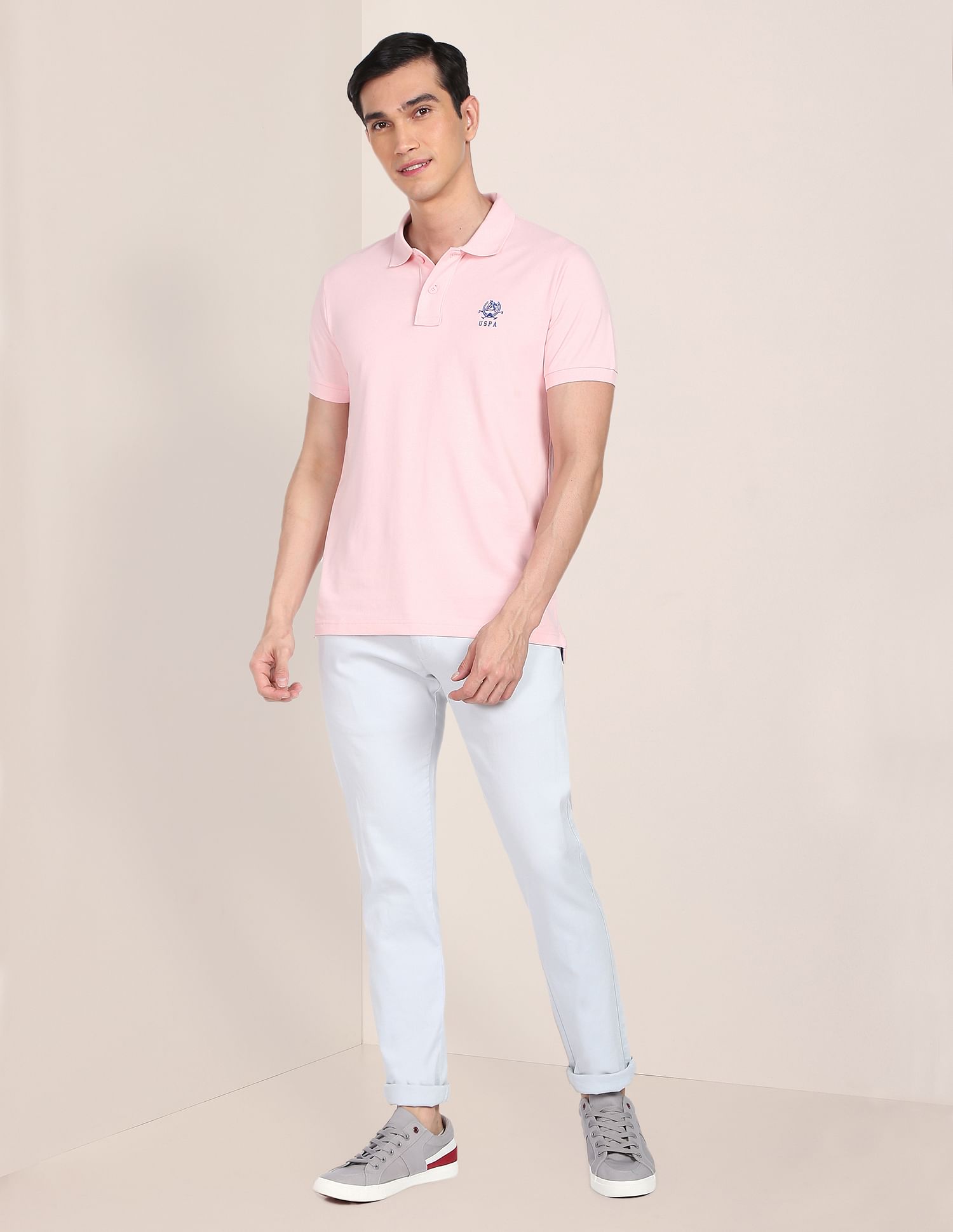 Solid Pure Cotton Polo Shirt Light Pink - U.S. POLO ASSN. | Large