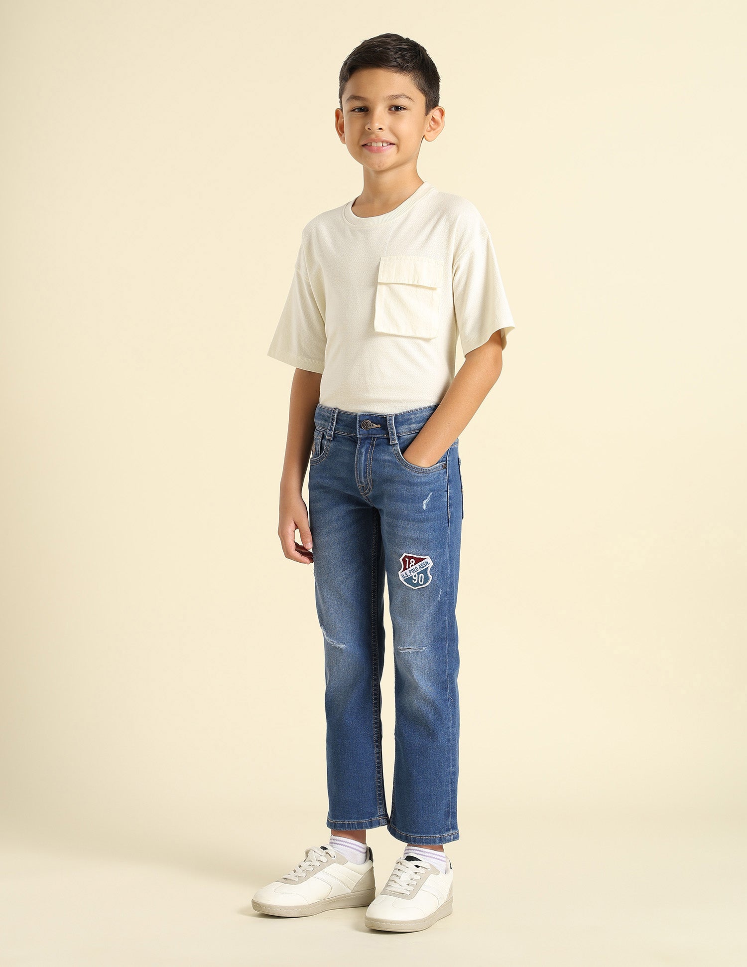 Boys Relaxed Fit Lightly Distressed Jeans Light Blue - U.S. POLO ASSN. | Large