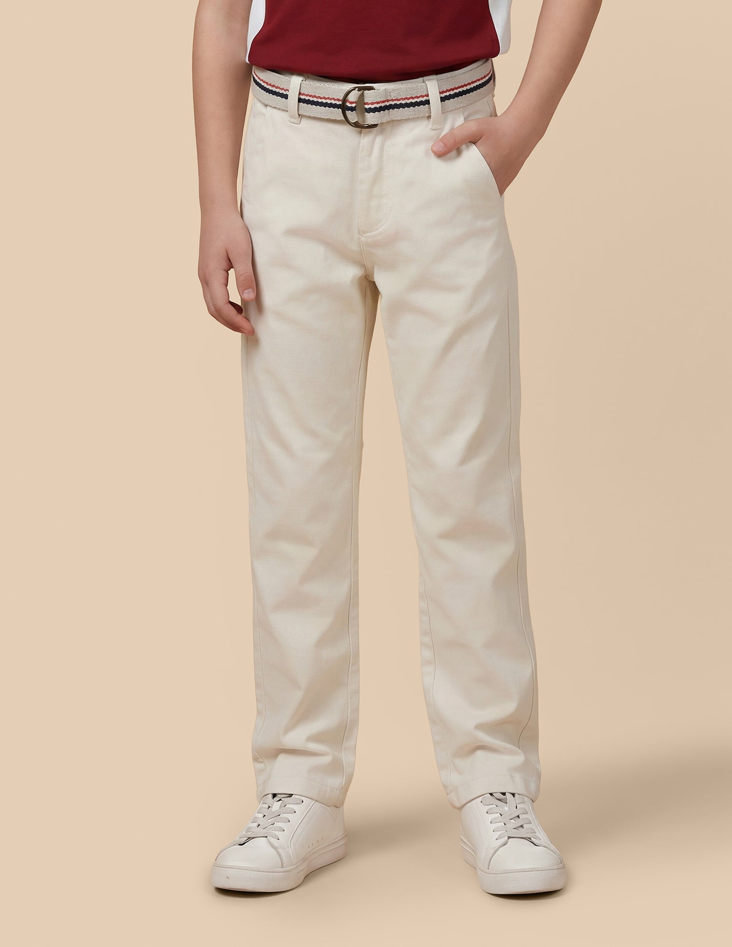 Dobby Slim Fit Trousers Off White - U.S. Polo Assn. India | Large