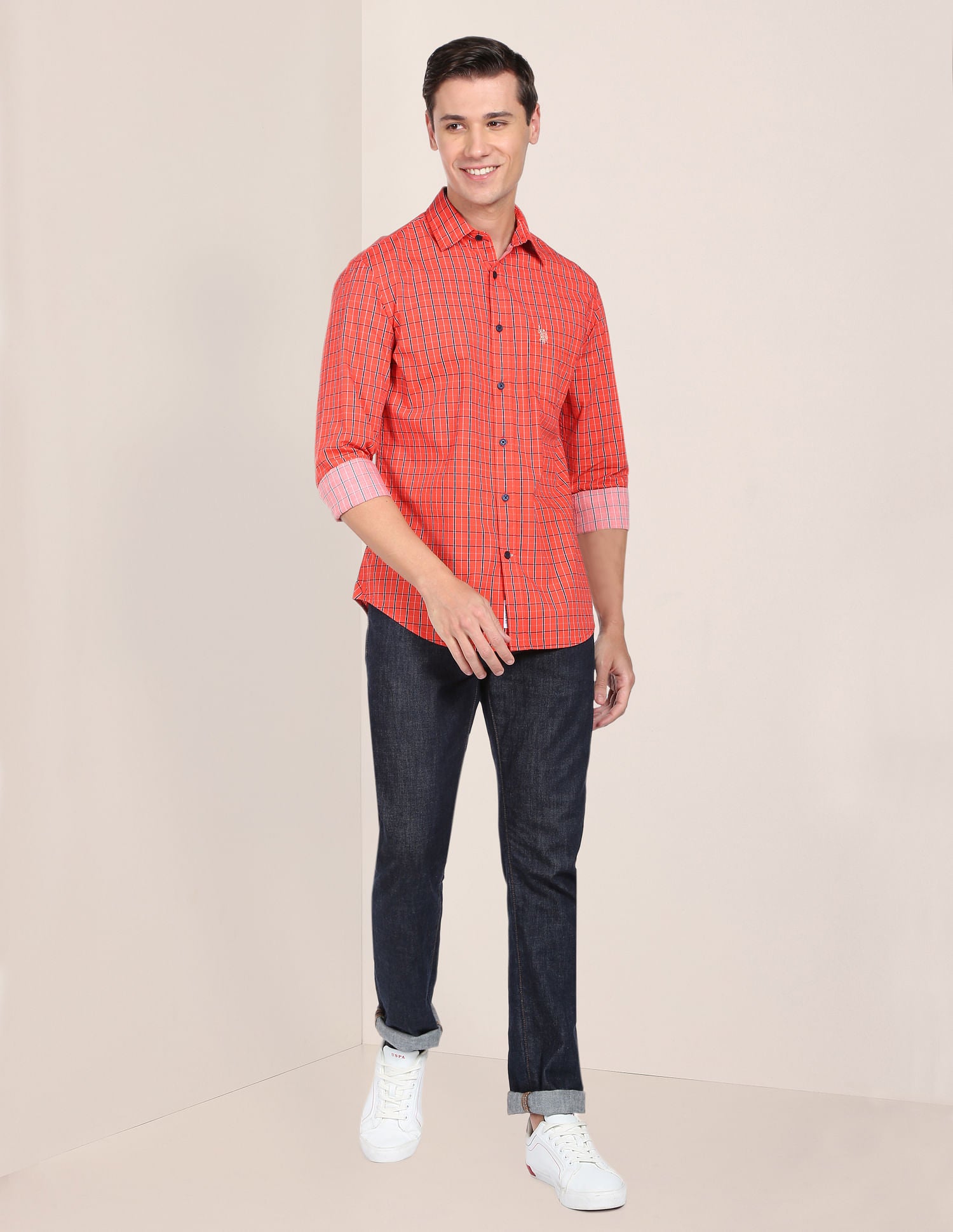 Grid Oxford Shirt Red - U.S. POLO ASSN. | Large