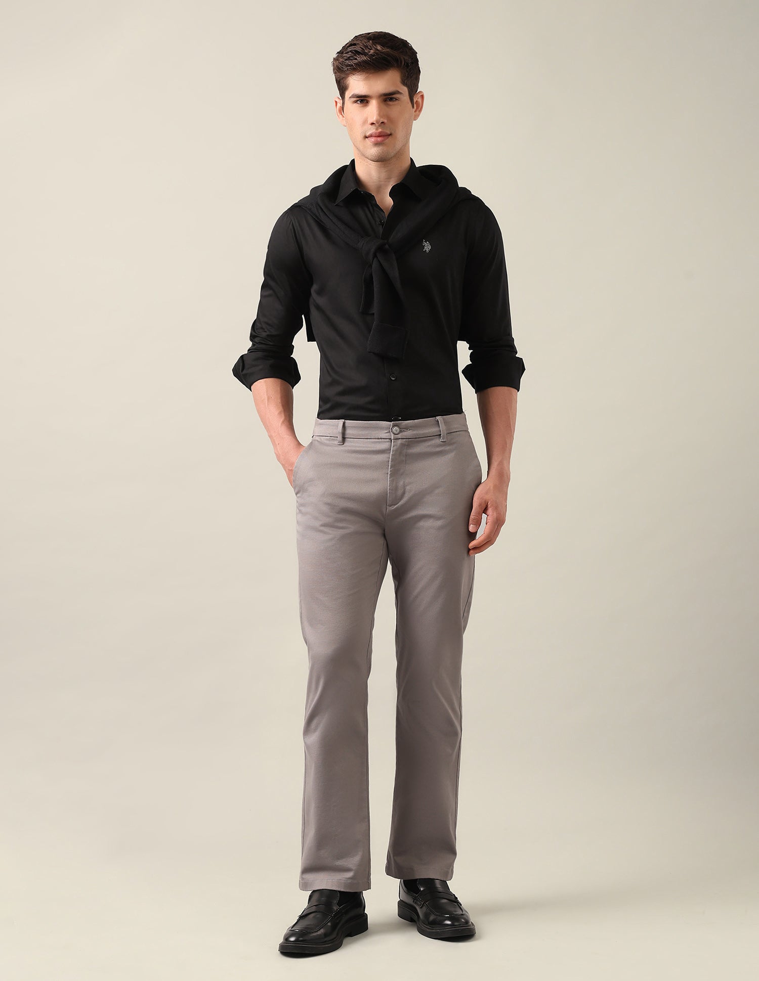 Satin Tailored Fit Shirt Black - U.S. Polo Assn. India | Large