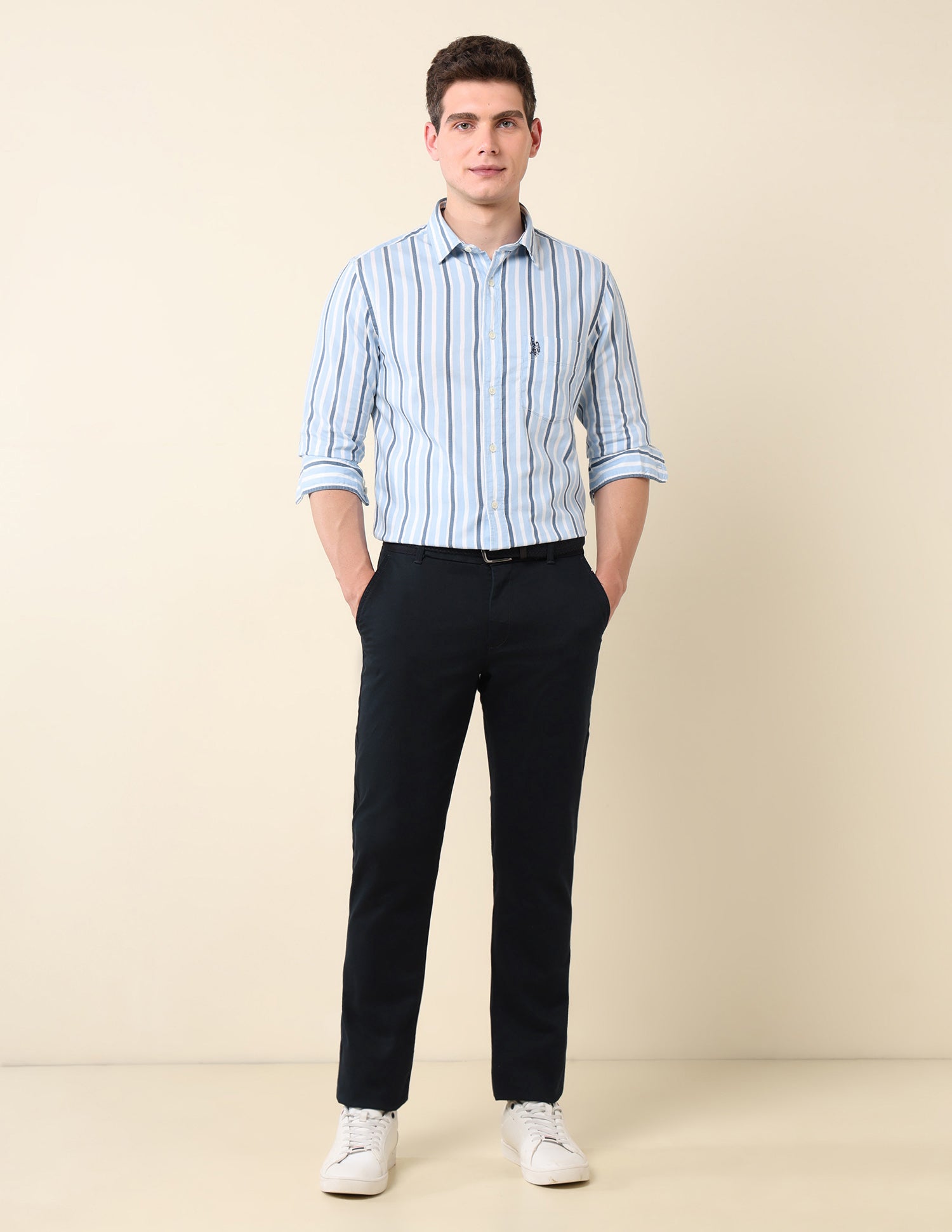 Vertical Striped Pure Cotton Shirt Light Blue - U.S. Polo Assn. India | Large