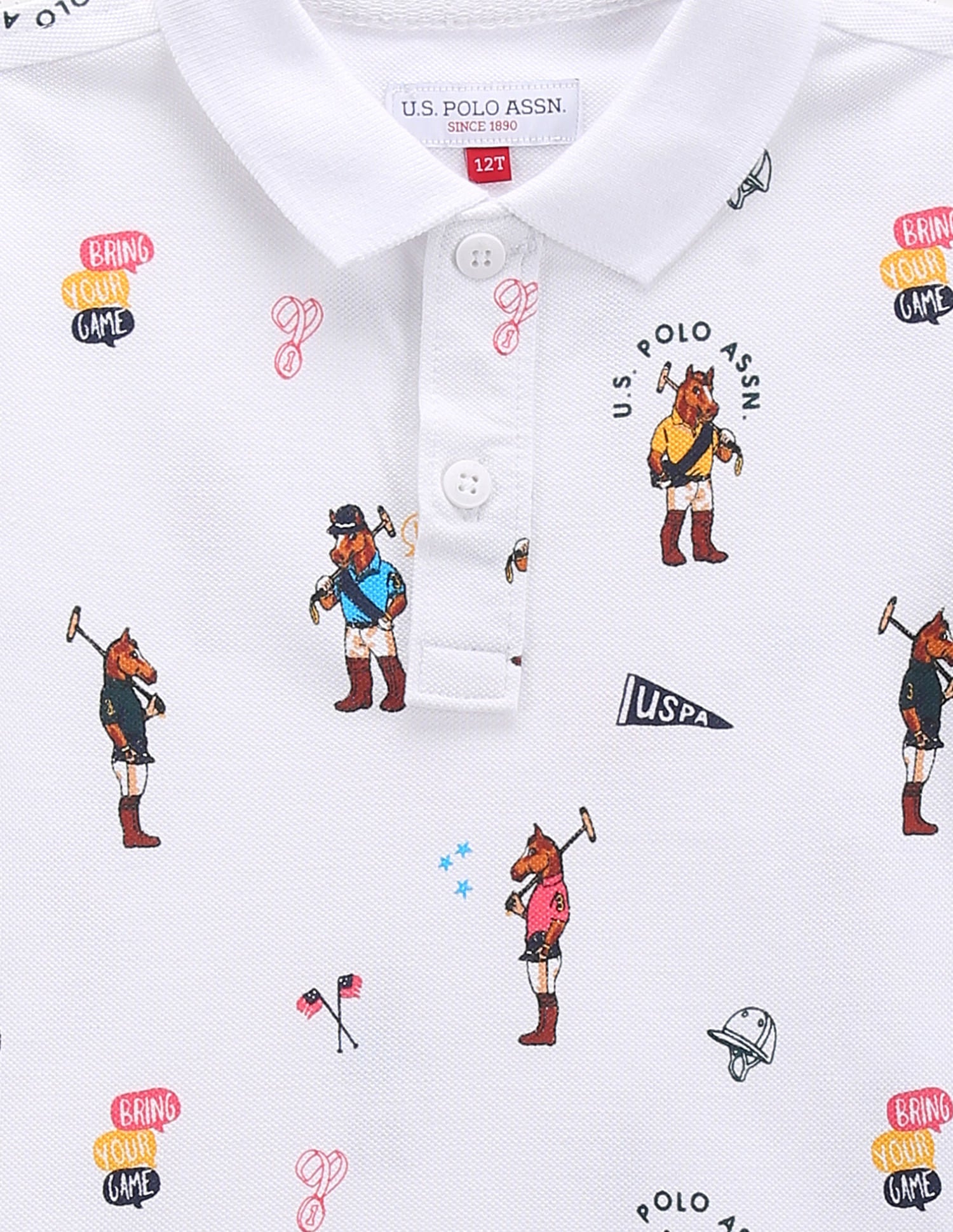 Boys Mascot Print Polo Shirt White - U.S. Polo Assn. India | Large