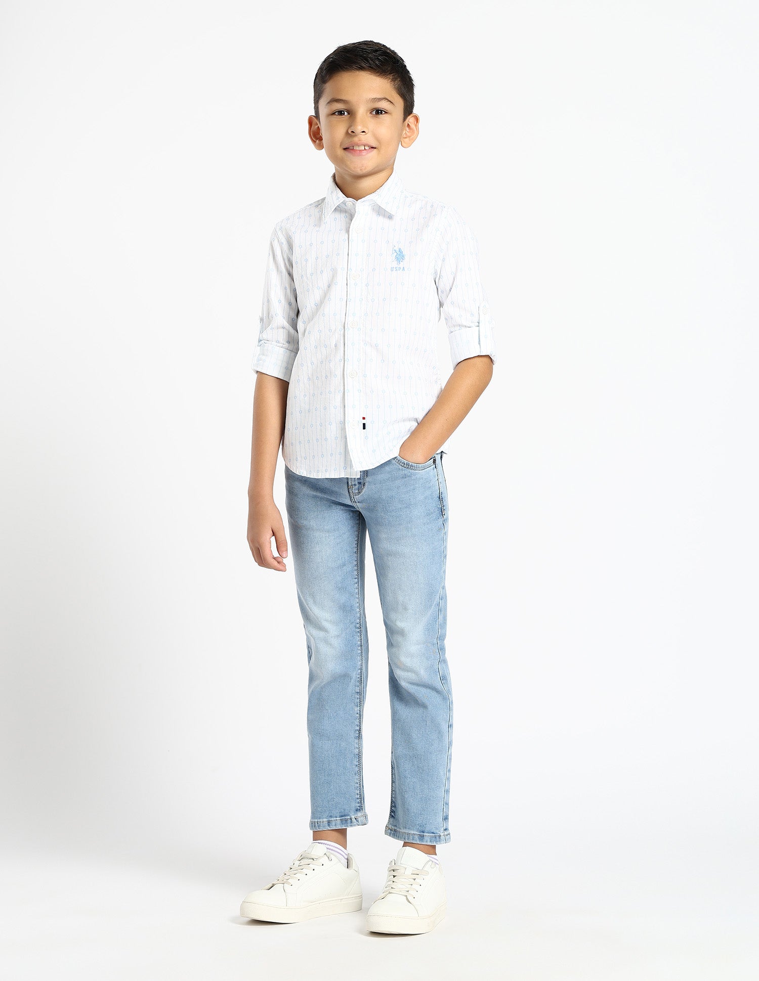 Boys Vertical Striped Oxford Shirt White - U.S. POLO ASSN. | Large