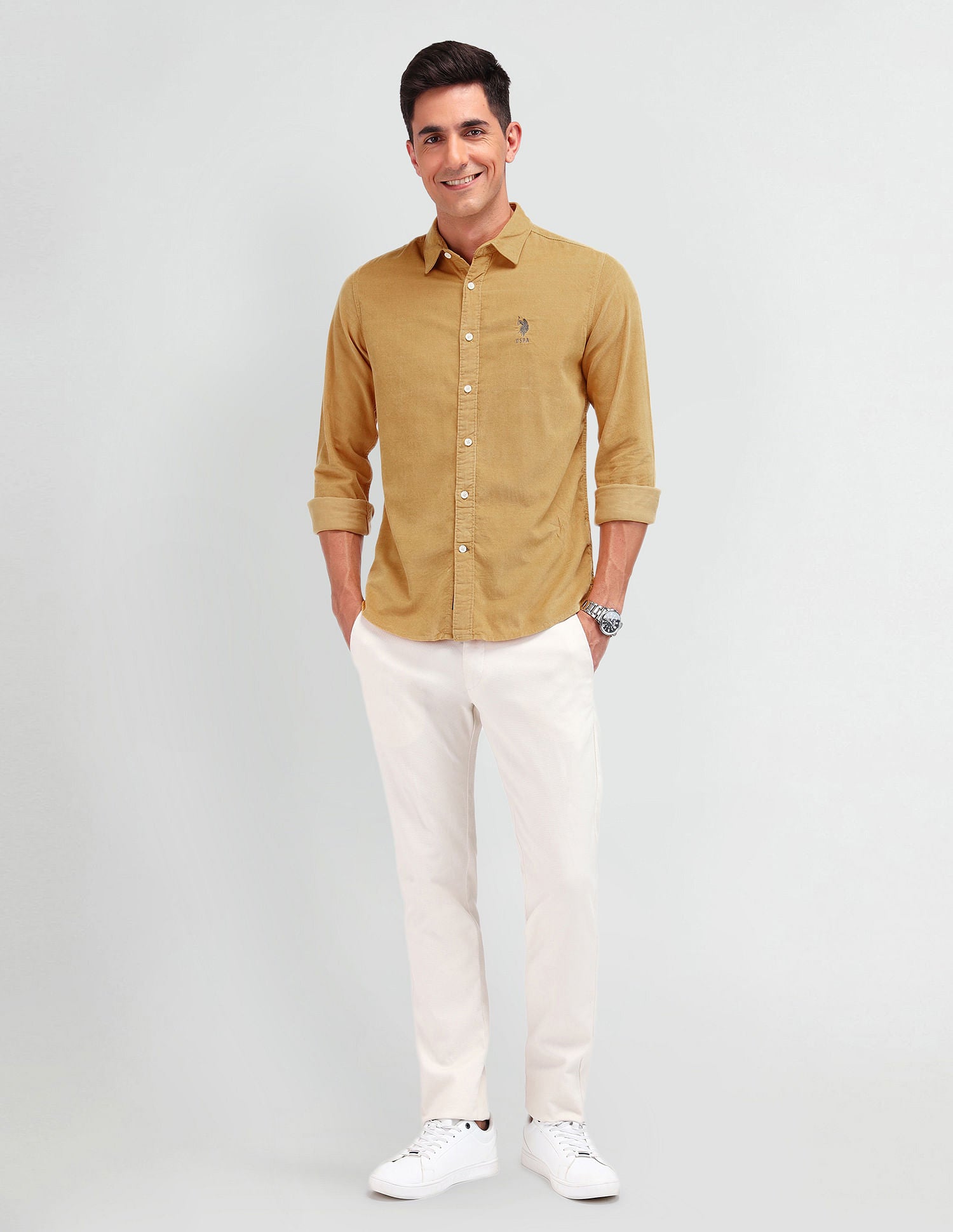 Slim Fit Dobby Shirt Mustard - U.S. Polo Assn. India | Large