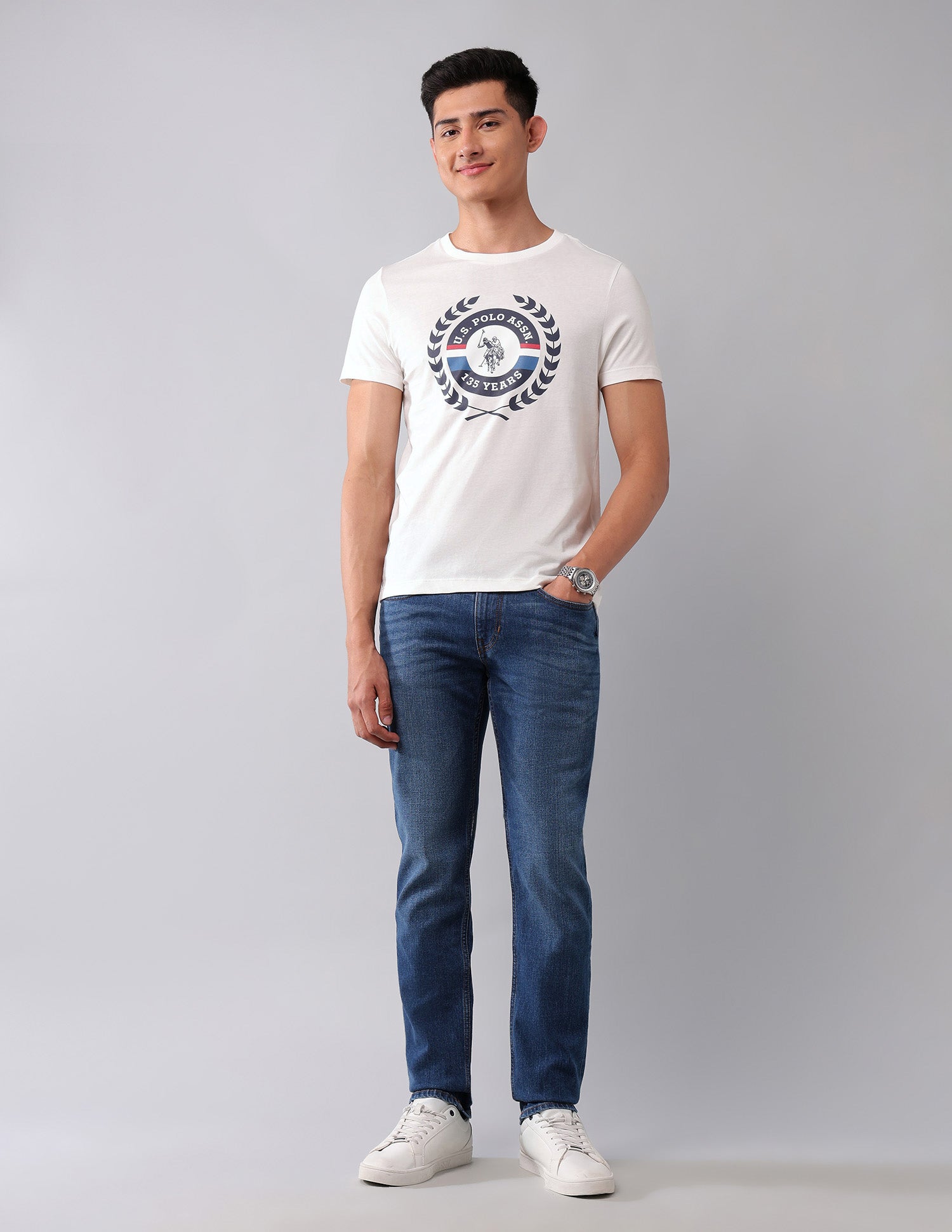 Pure Cotton Brand Printed T-Shirt Ivory - U.S. Polo Assn. India | Large