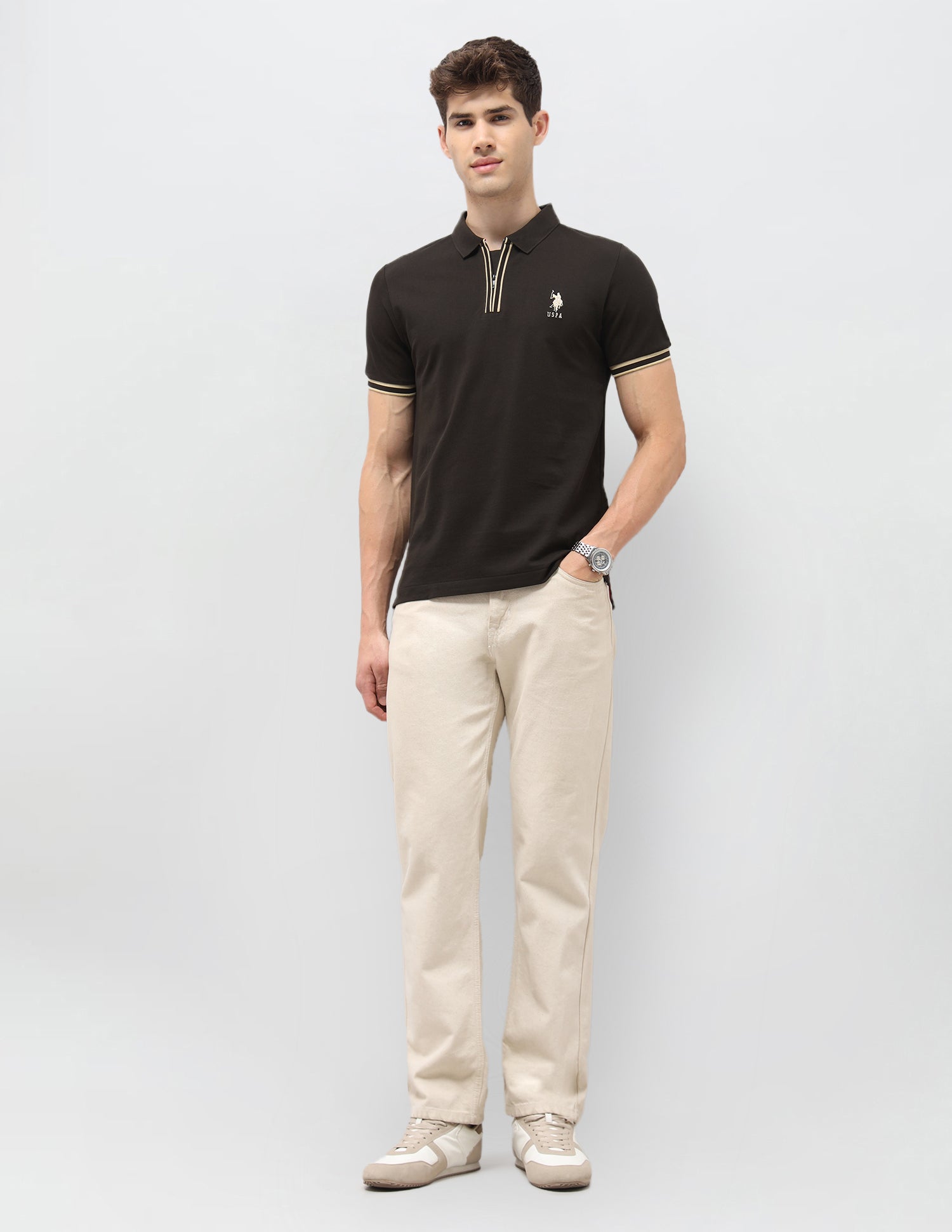 Solid Slim Fit Polo Shirt Dark Brown - U.S. Polo Assn. India | Large