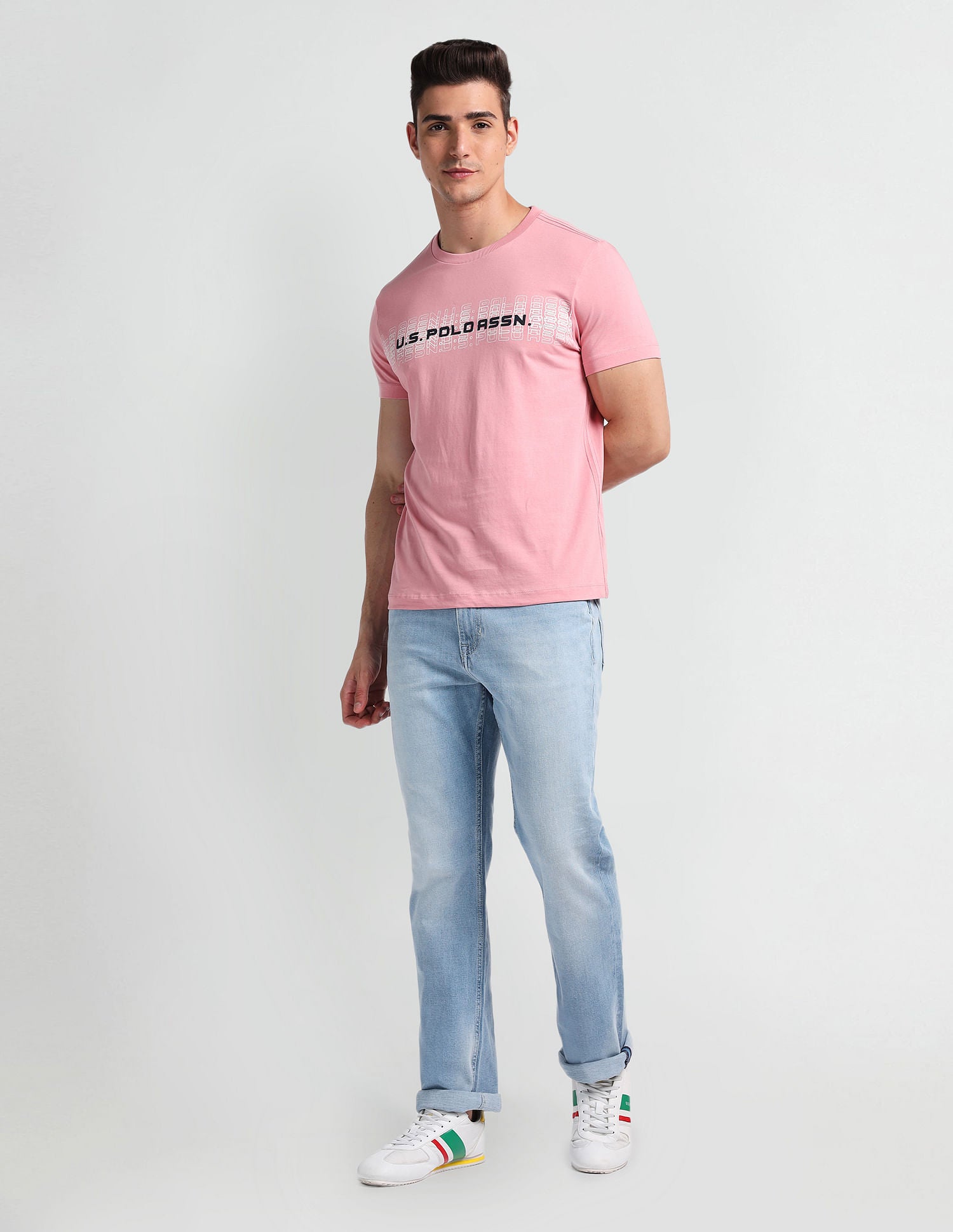 Muscle Fit Brand Print T-Shirt Pink - U.S. Polo Assn. India | Large