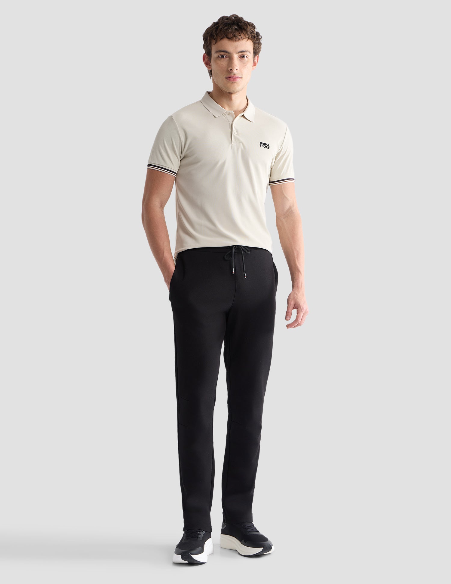 Solid Slim Fit Active Polo Shirt Beige - U.S. Polo Assn. India | Large