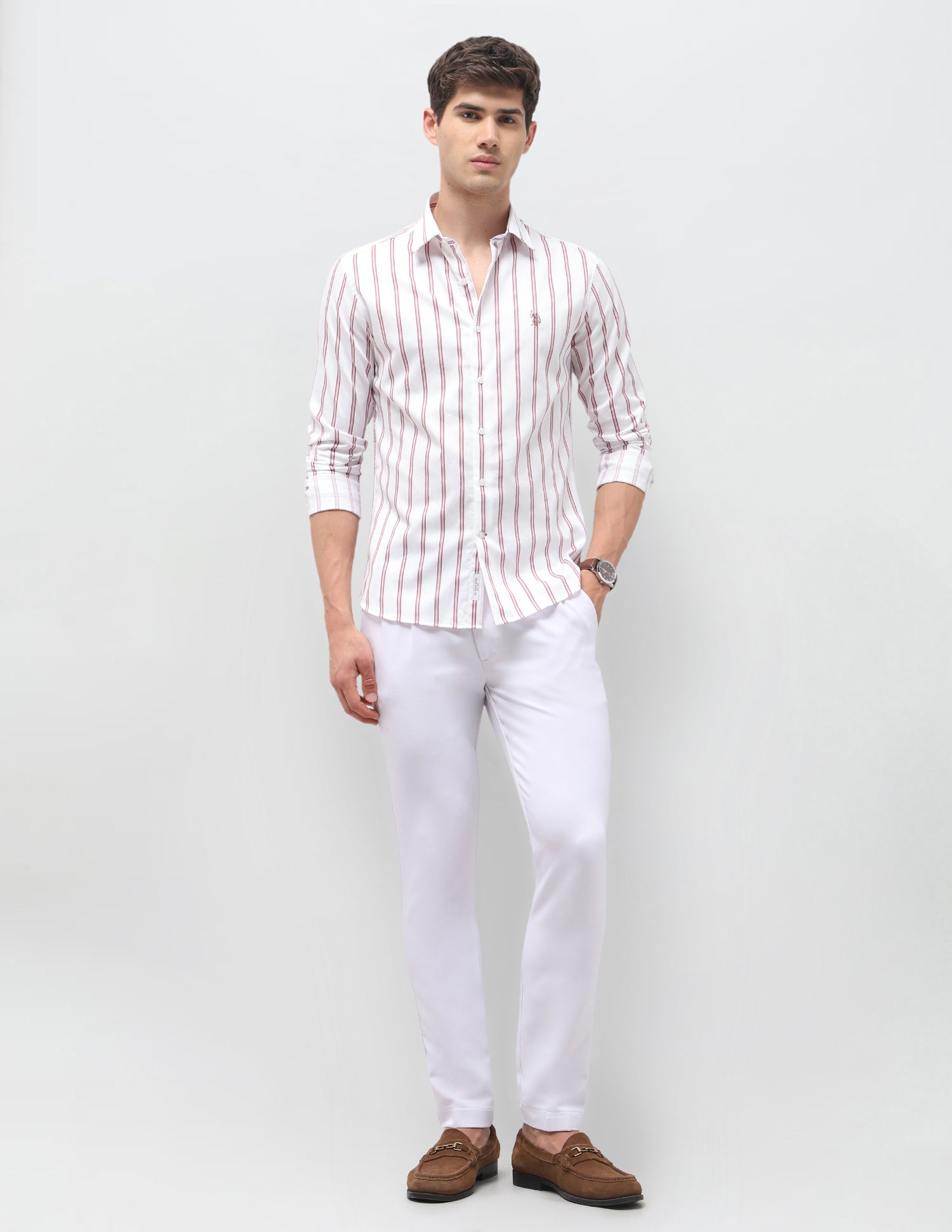 Vertical Striped Satin Shirt Pink - U.S. Polo Assn. India | Large