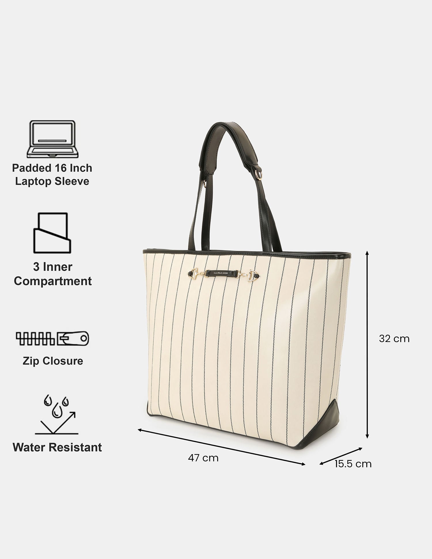 Women Bunny Striped Office Tote bag Off White - U.S. POLO ASSN. | Large