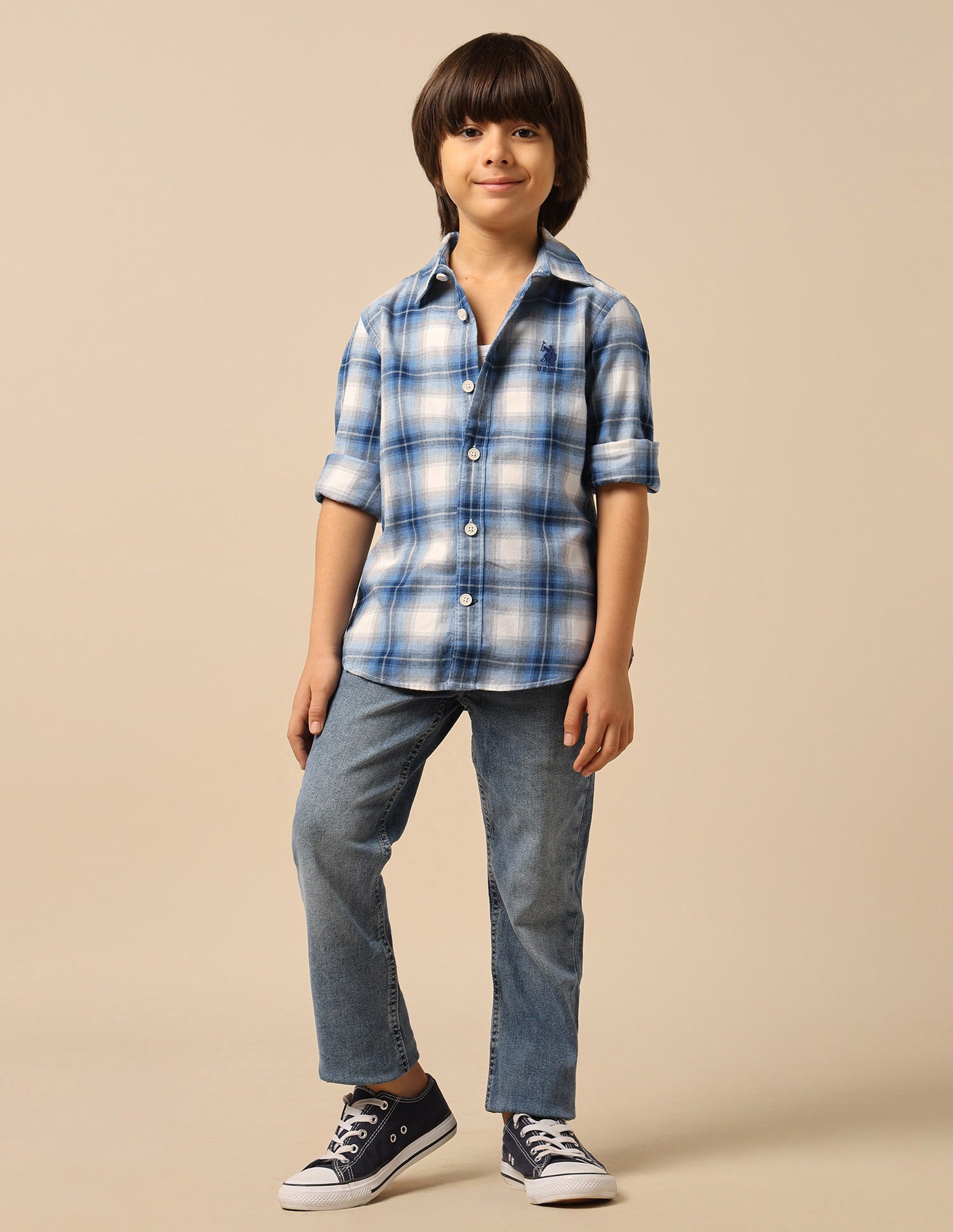 Boys Tartan Checked Twill Shirt Light Blue - U.S. POLO ASSN. | Large