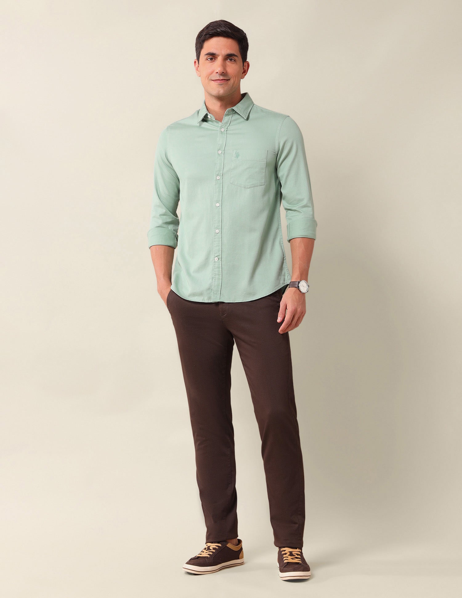 Solid Tailored Fit Shirt Light Green - U.S. Polo Assn. India | Large