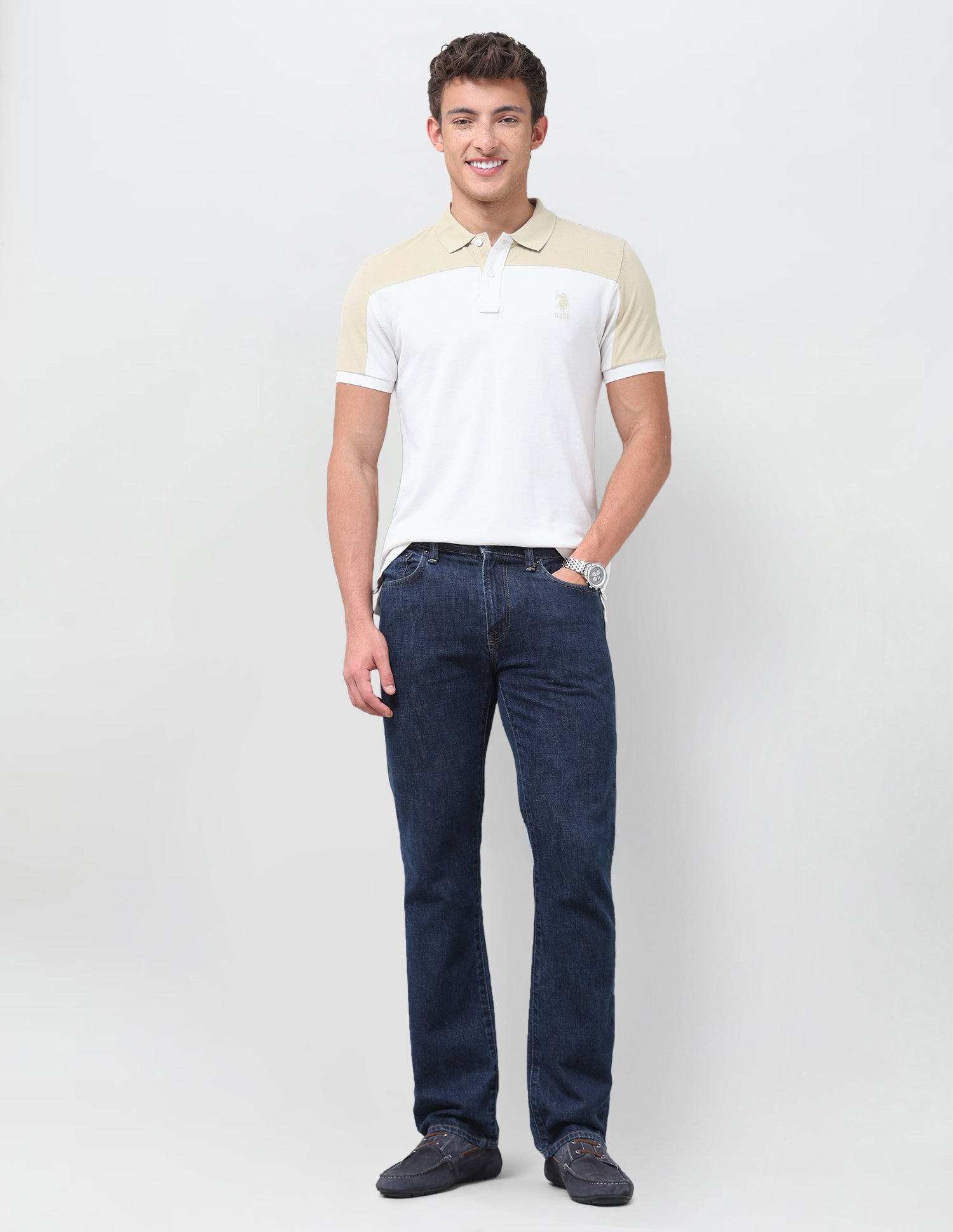 Colourblocked Regular Fit Polo Shirt Off White - U.S. Polo Assn. India | Large