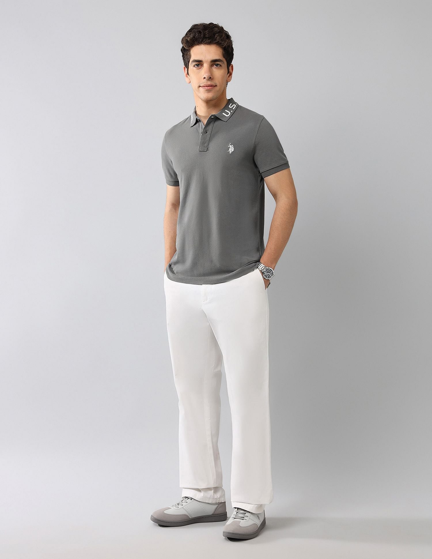 Brand Printed Muscle Fit Polo Shirt Dark Grey - U.S. POLO ASSN. | Large