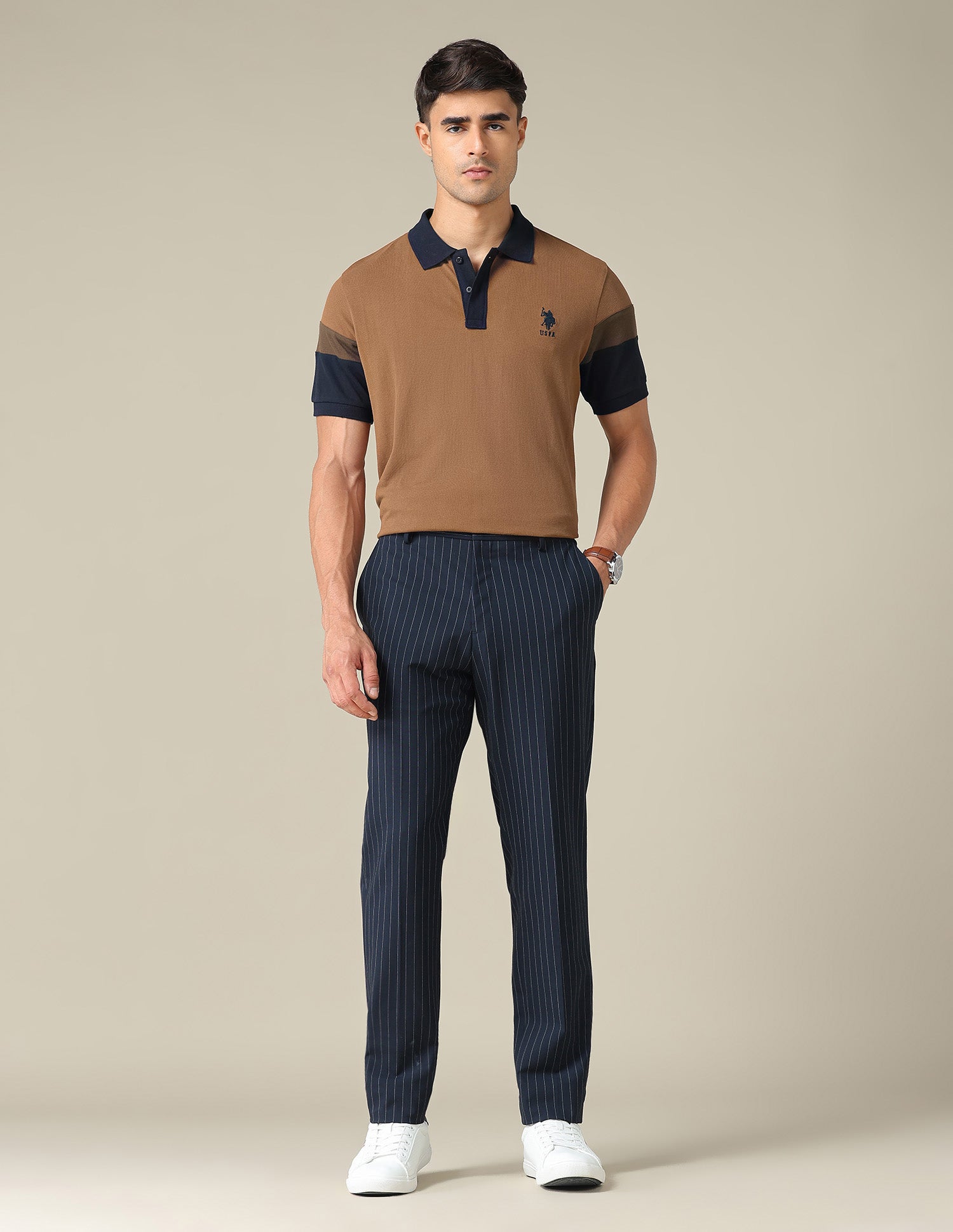 Solid Regular Fit Polo Shirt Light Beige - U.S. POLO ASSN. | Large