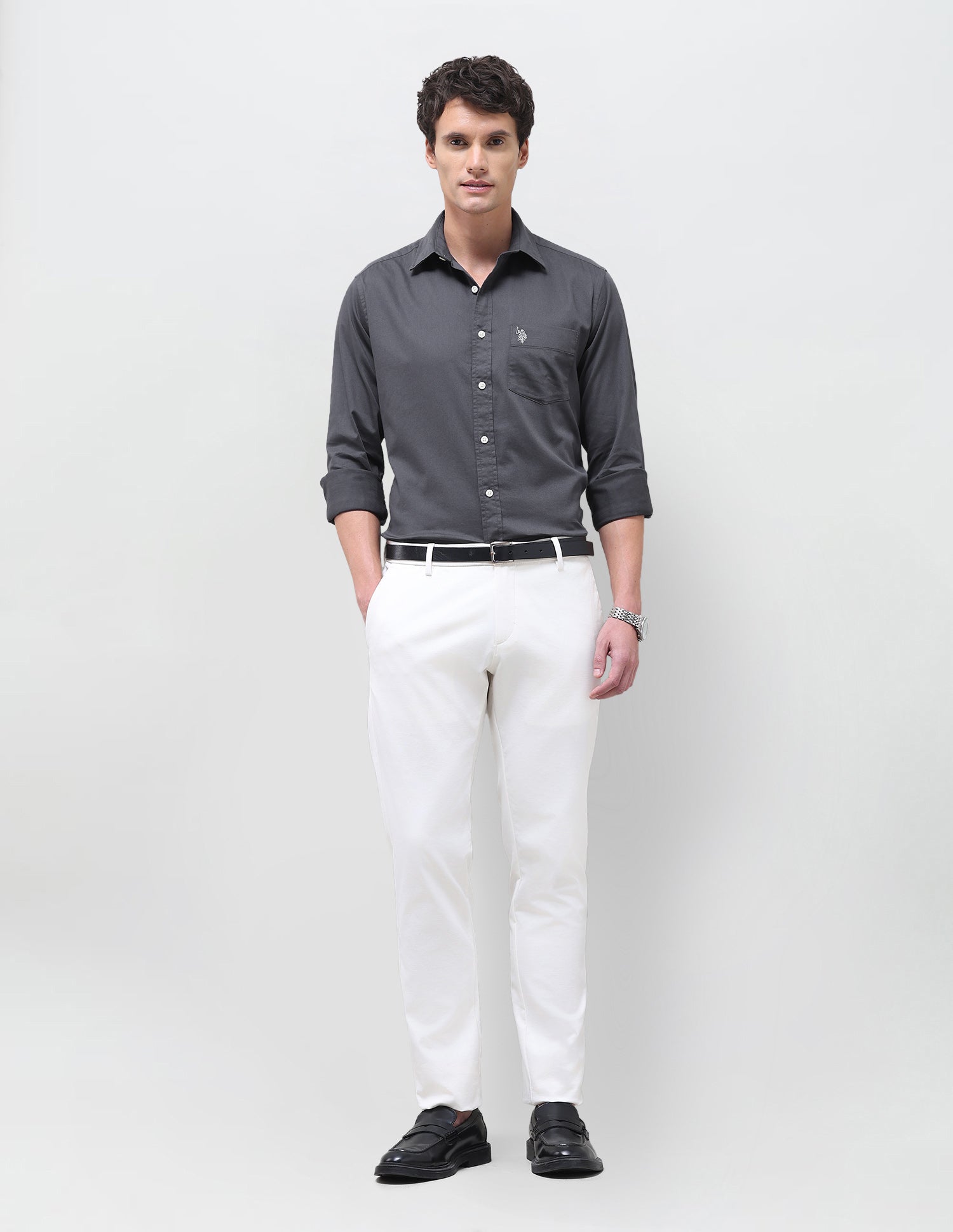 Solid Tailored Fit Shirt Dark Grey - U.S. Polo Assn. India | Large