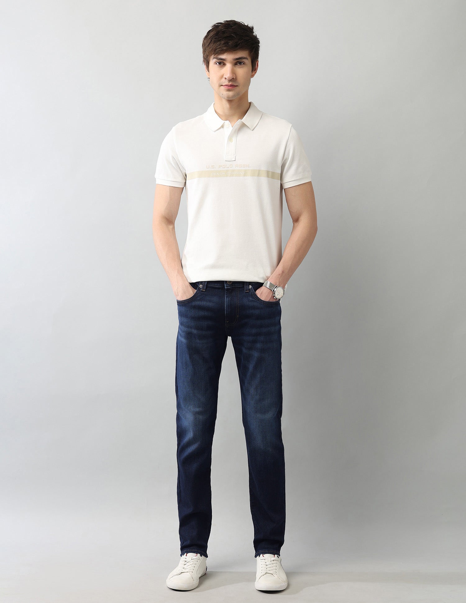 Super Stretch Brandon Slim Tapered Fit Blue Jeans Blue - U.S. Polo Assn. India | Large