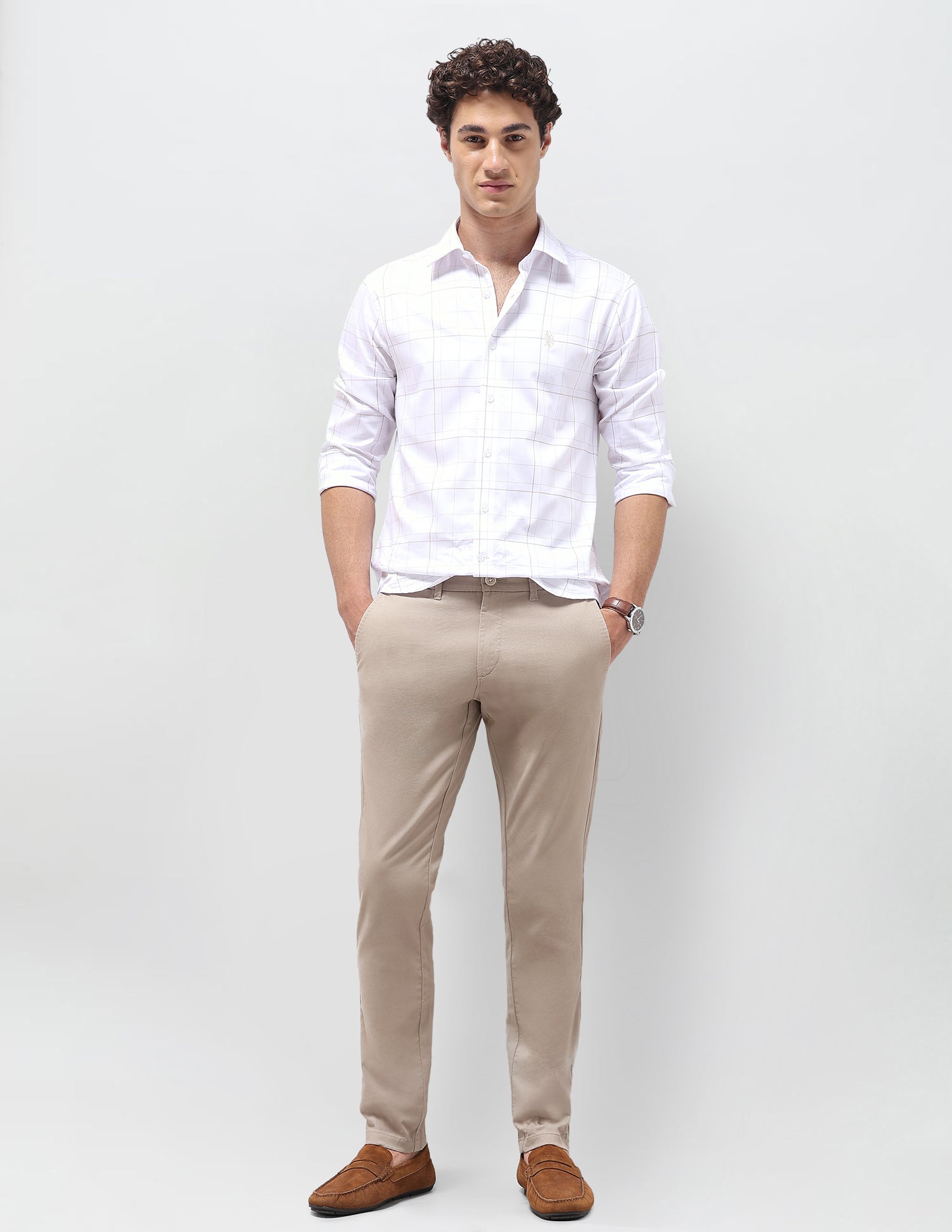 Twill Austin Slim Fit Trousers Light Khaki - U.S. Polo Assn. India | Large