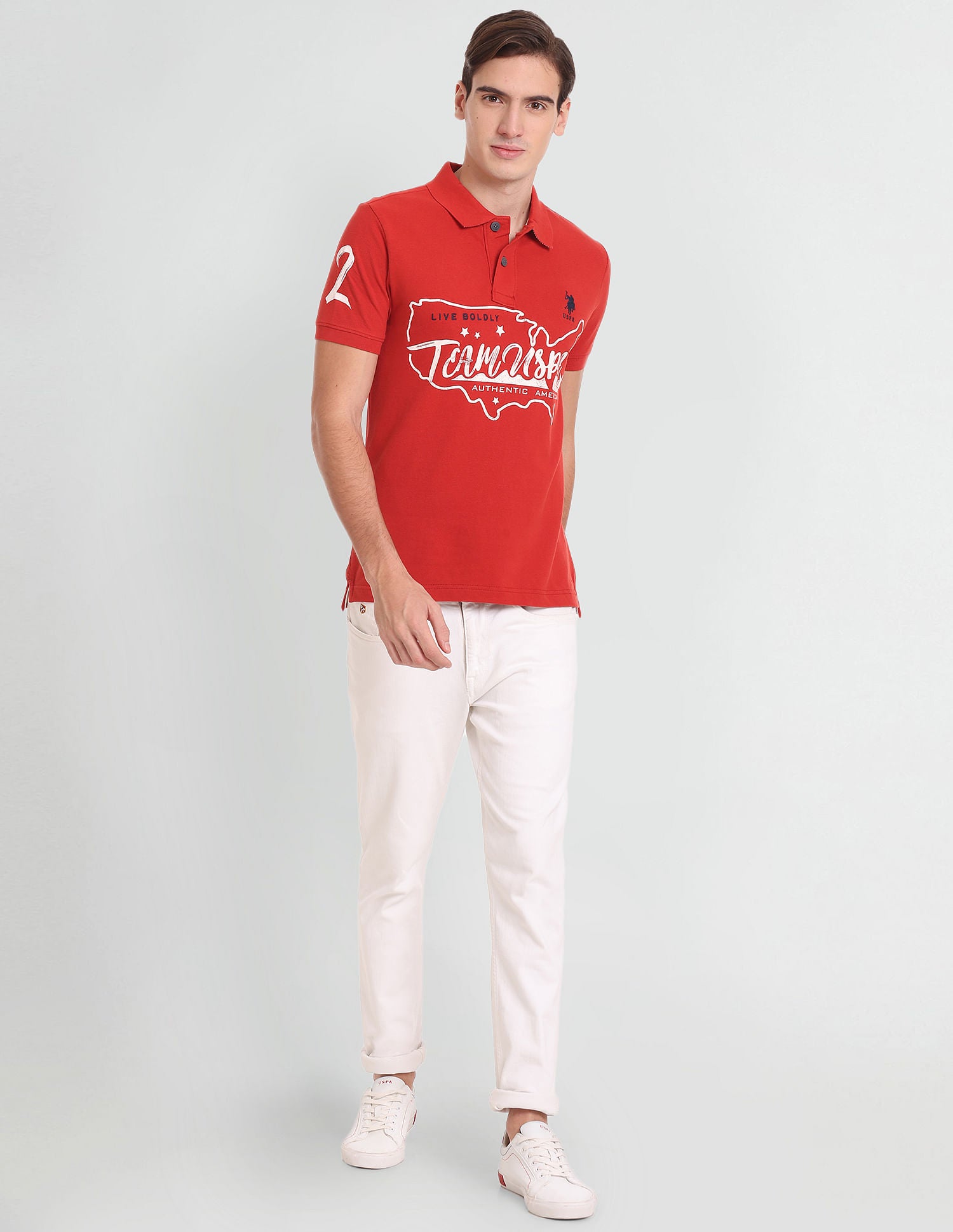 Iconic Graphic Print Polo Shirt Red - U.S. Polo Assn. India | Large