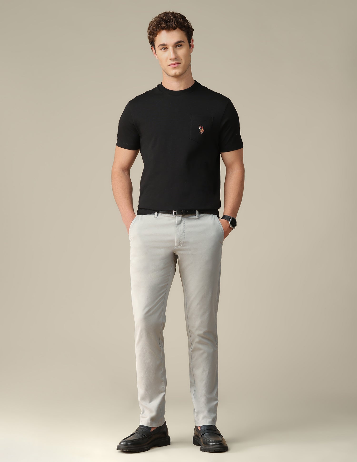 Denver slim fit Twill Trousers Light Grey - U.S. Polo Assn. India | Large