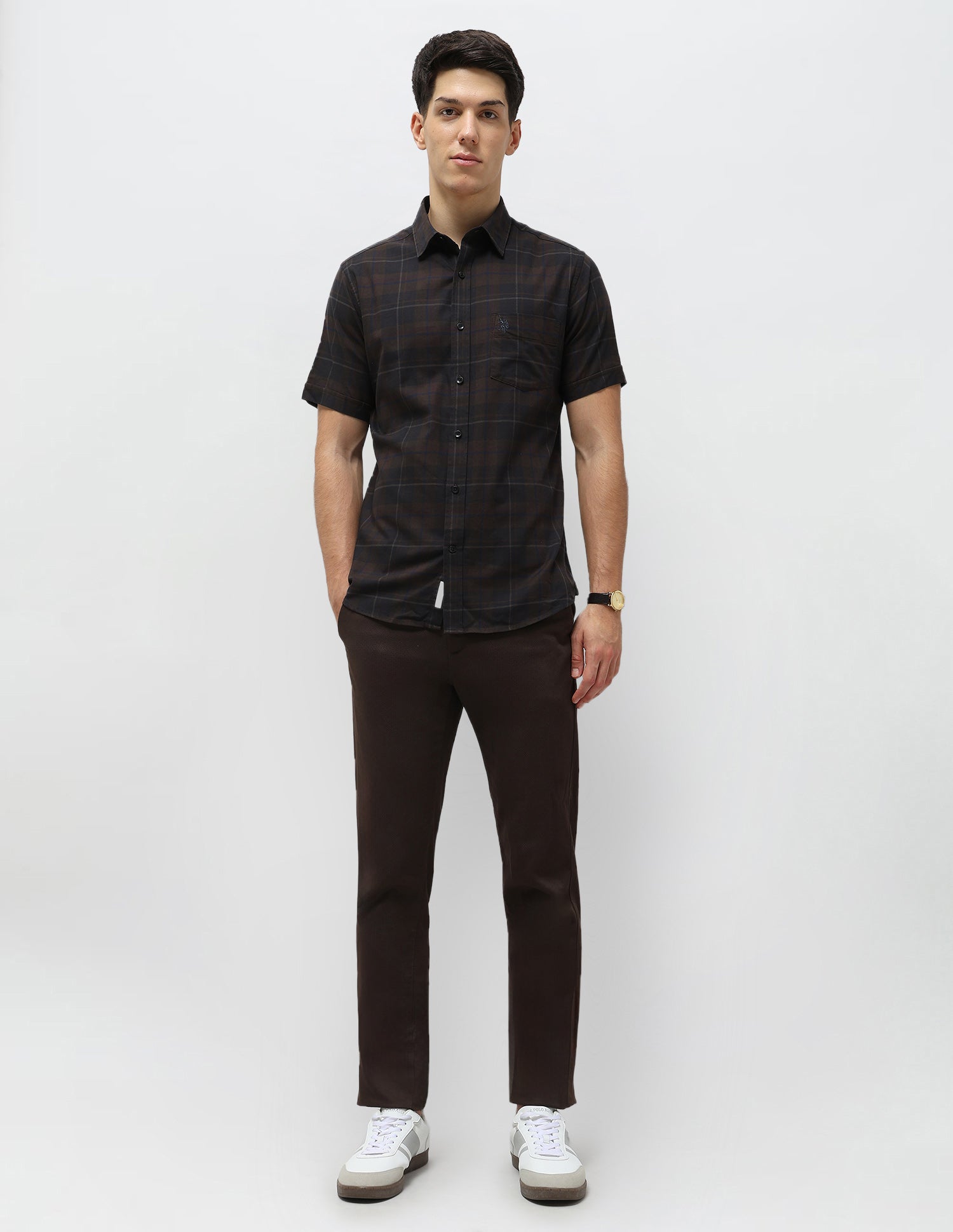 Tartan Checked Twill Shirt Choco - U.S. POLO ASSN. | Large