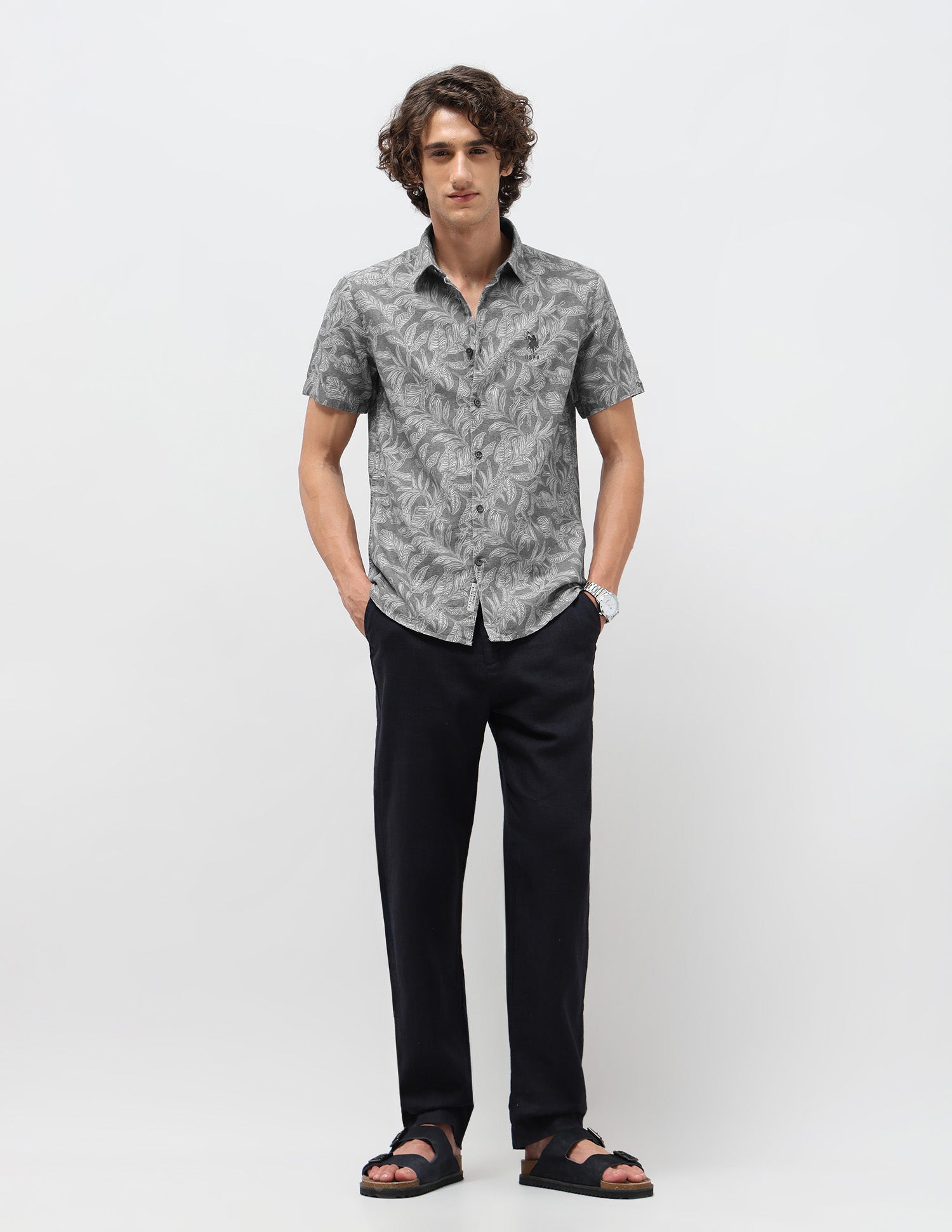 Tropical Printed Slim Fit Shirt Grey - U.S. POLO ASSN. | Large