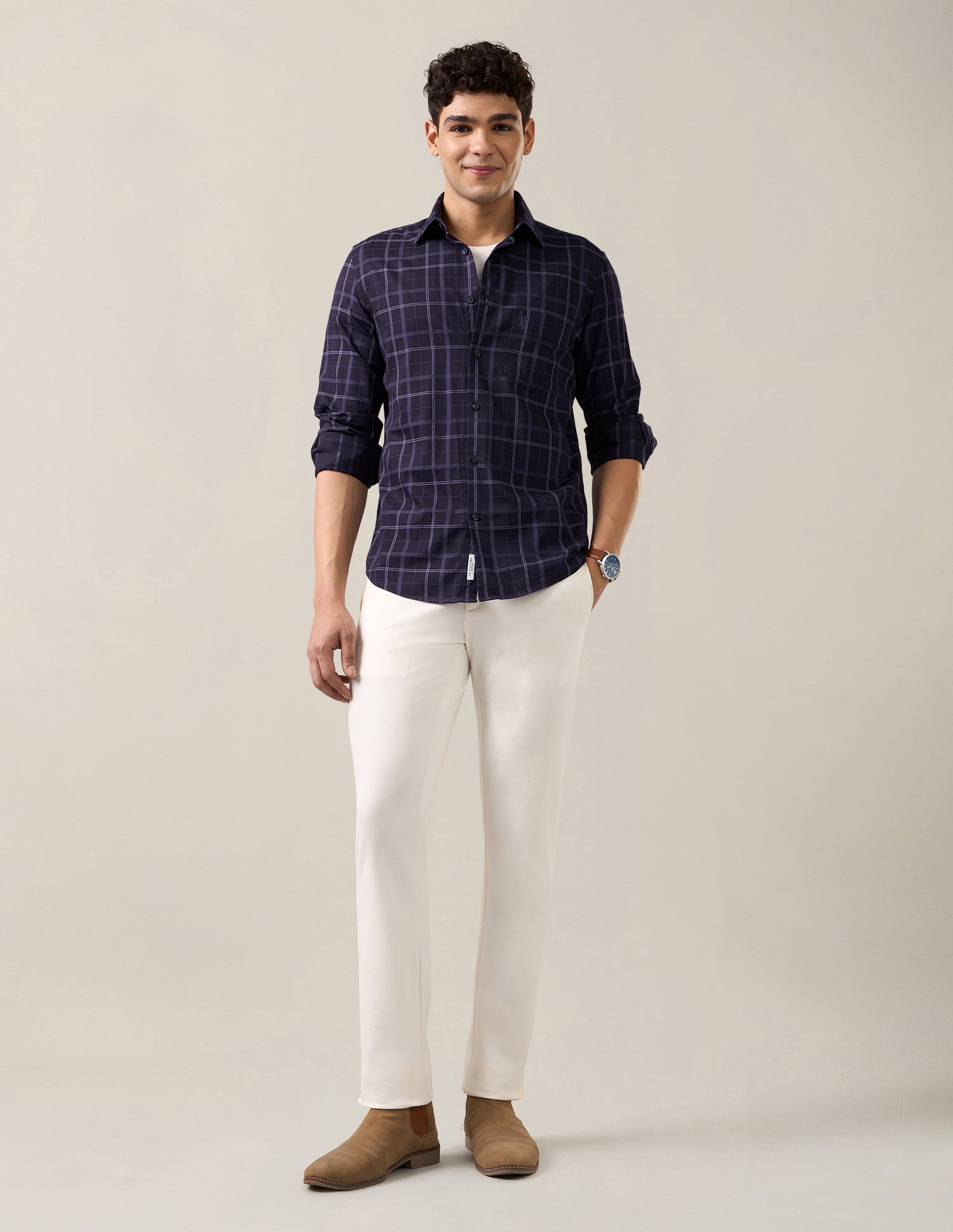 Grid Tattersall Checked Tailored Fit Shirt Purple - U.S. Polo Assn. India | Large