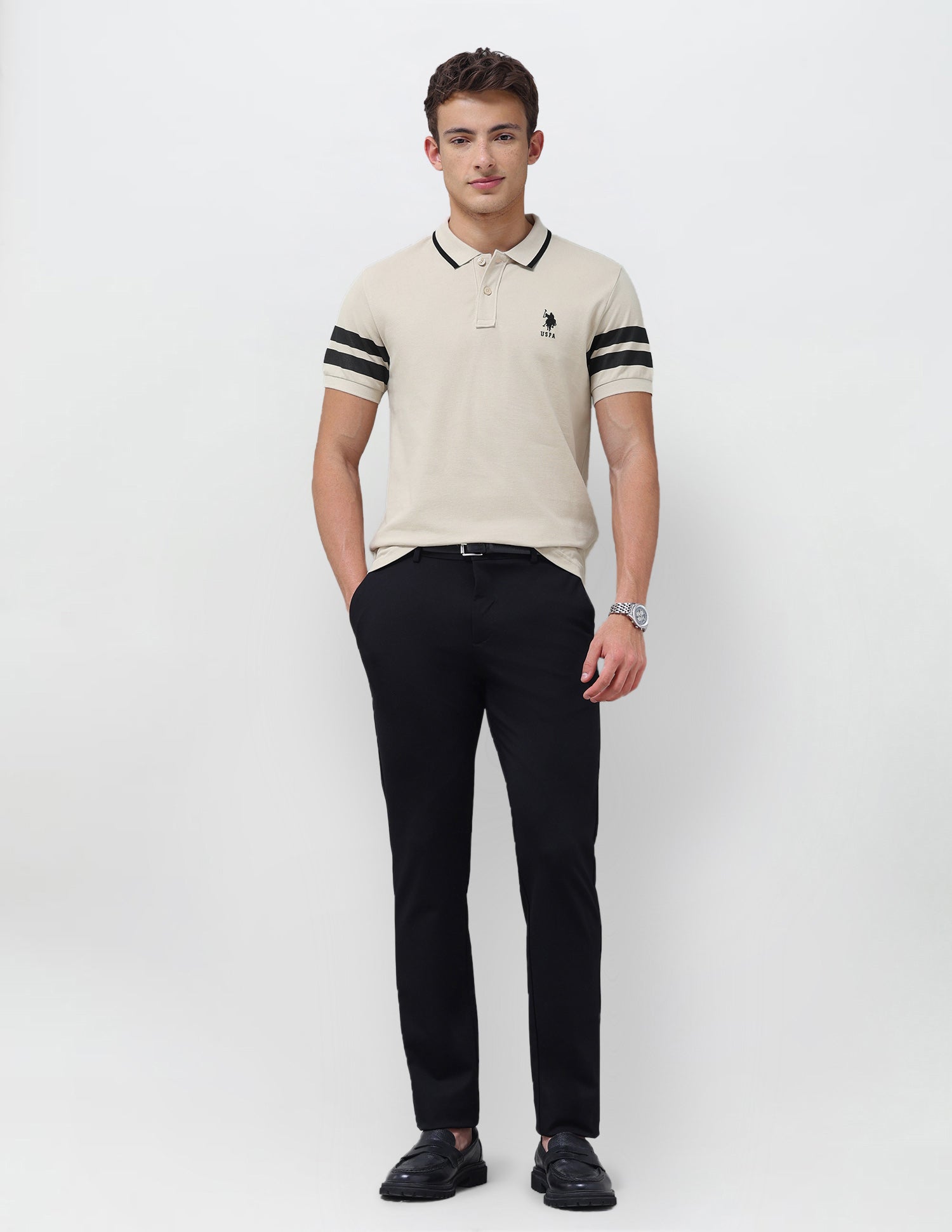 Solid Slim Fit Polo Shirt Beige - U.S. Polo Assn. India | Large