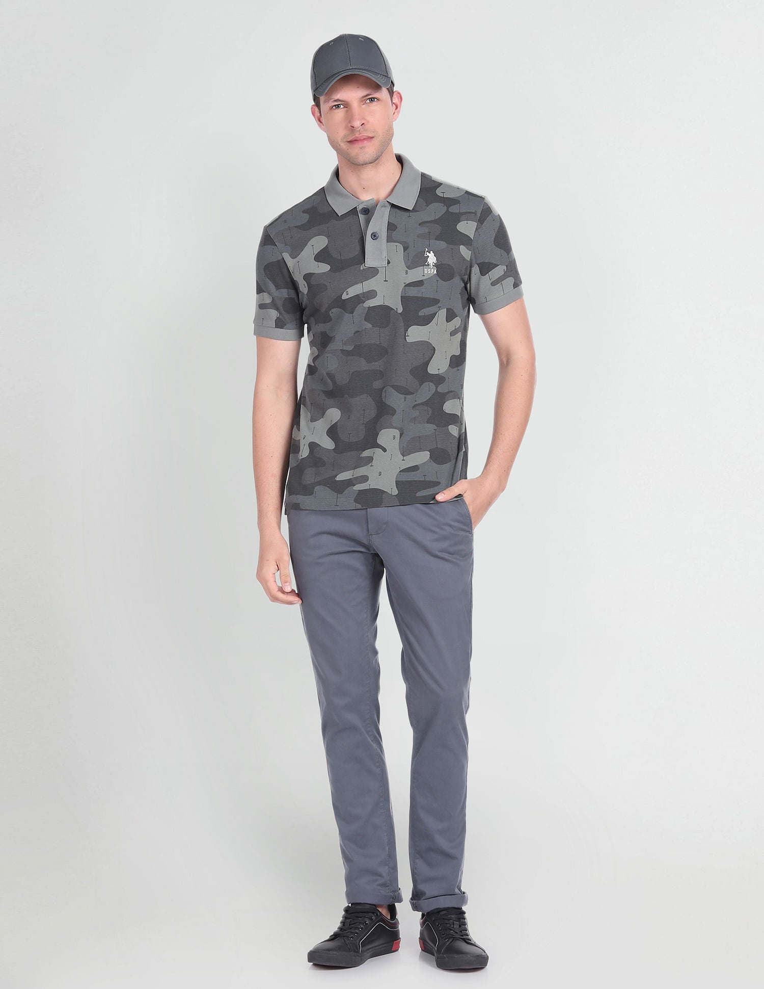 Camouflage Print Cotton Polo Shirt Grey - U.S. Polo Assn. India | Large