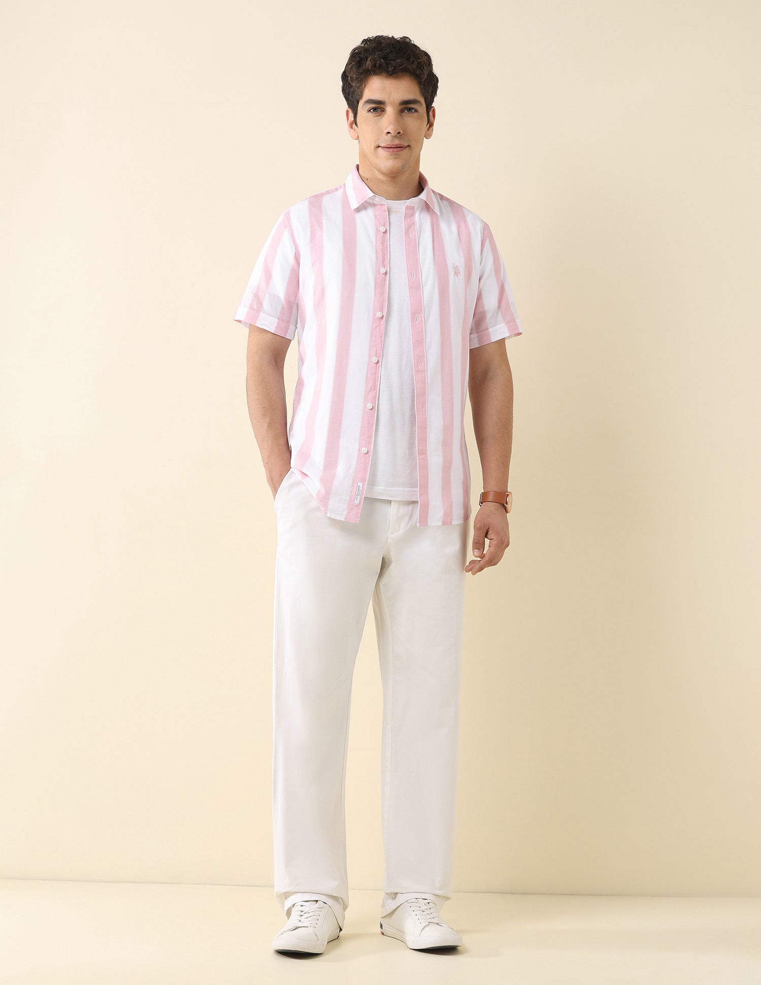 Vertical Striped Poplin Shirt Light Pink - U.S. Polo Assn. India | Large