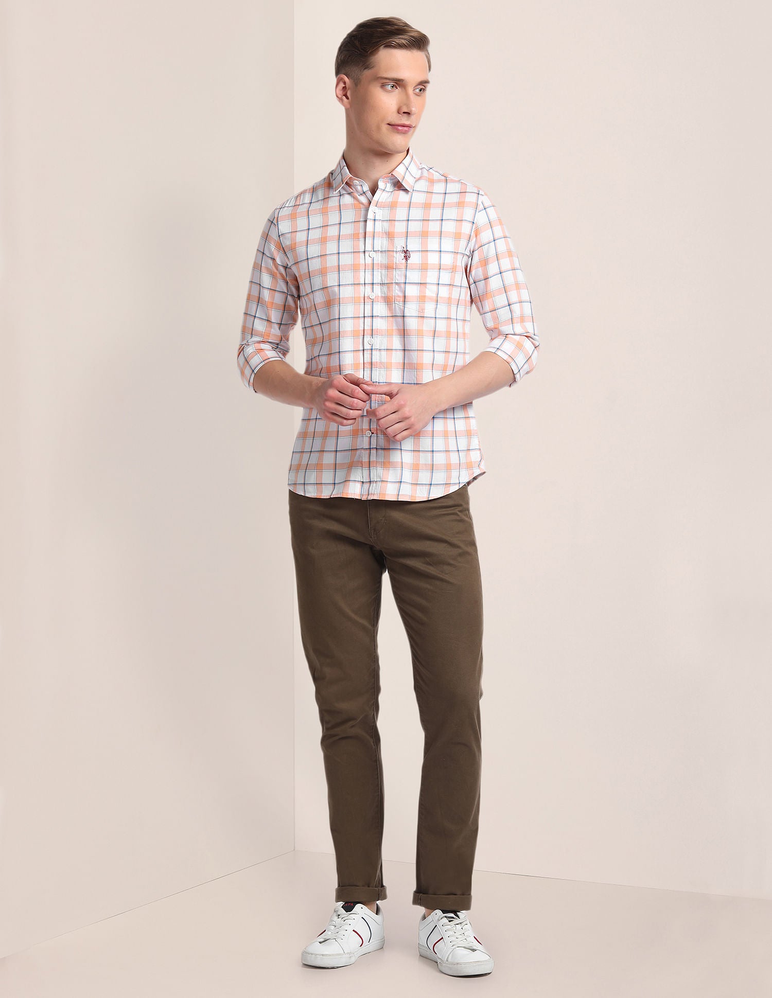 Premium Cotton Twill Shirt Orange - U.S. Polo Assn. India | Large