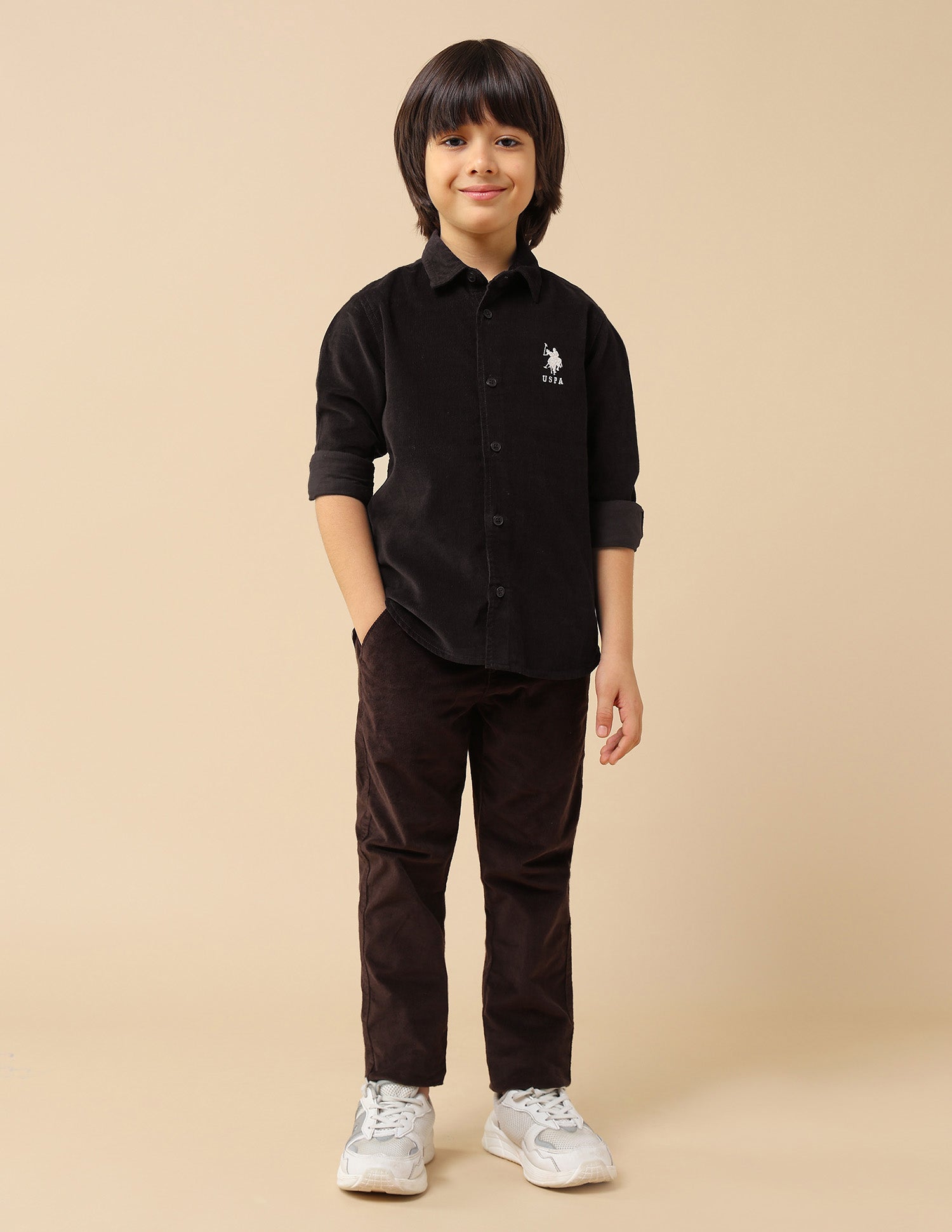 Boys Solid Corduroy Shirt Dark Brown - U.S. POLO ASSN. | Large