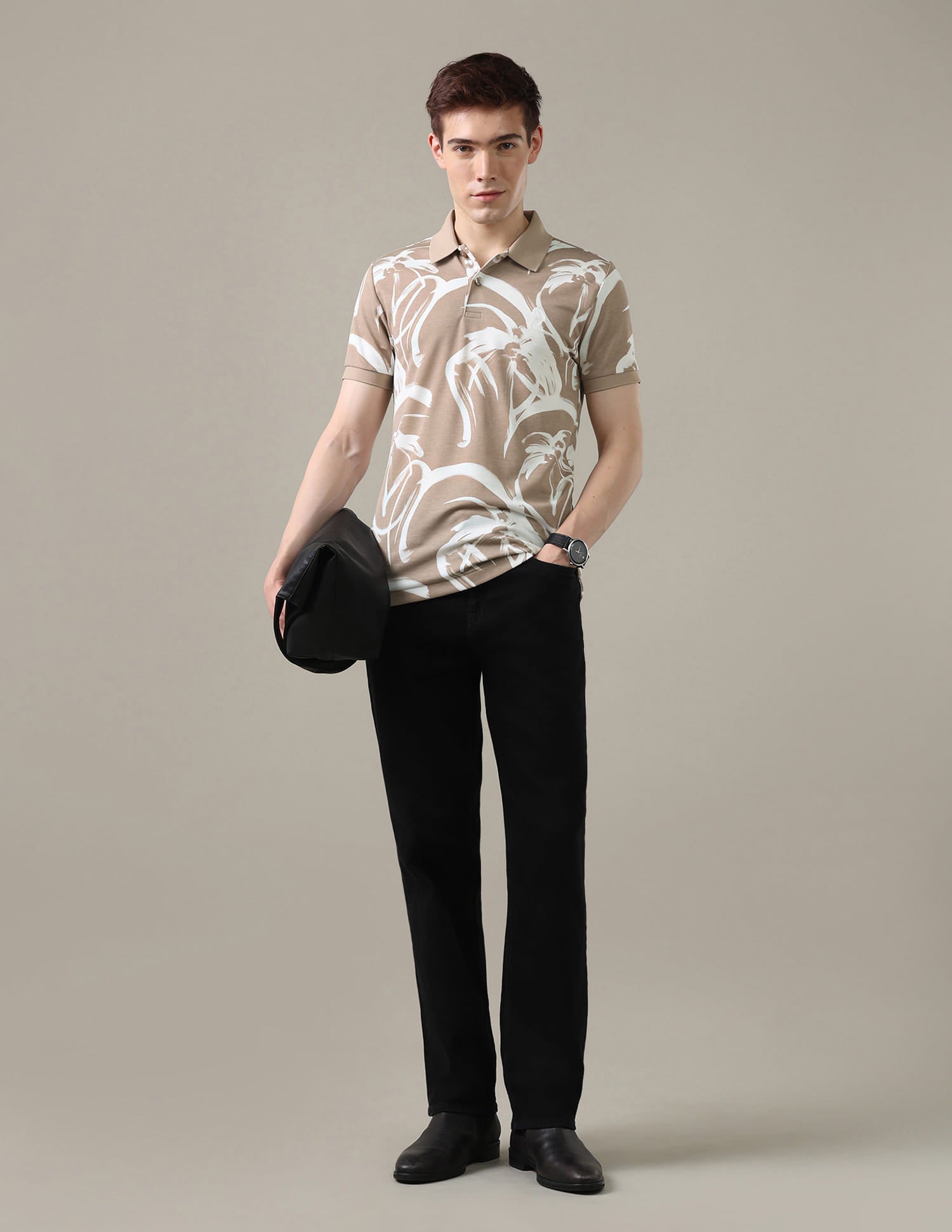 Abstract Printed Slim Fit Polo Shirt Beige - U.S. Polo Assn. India | Large